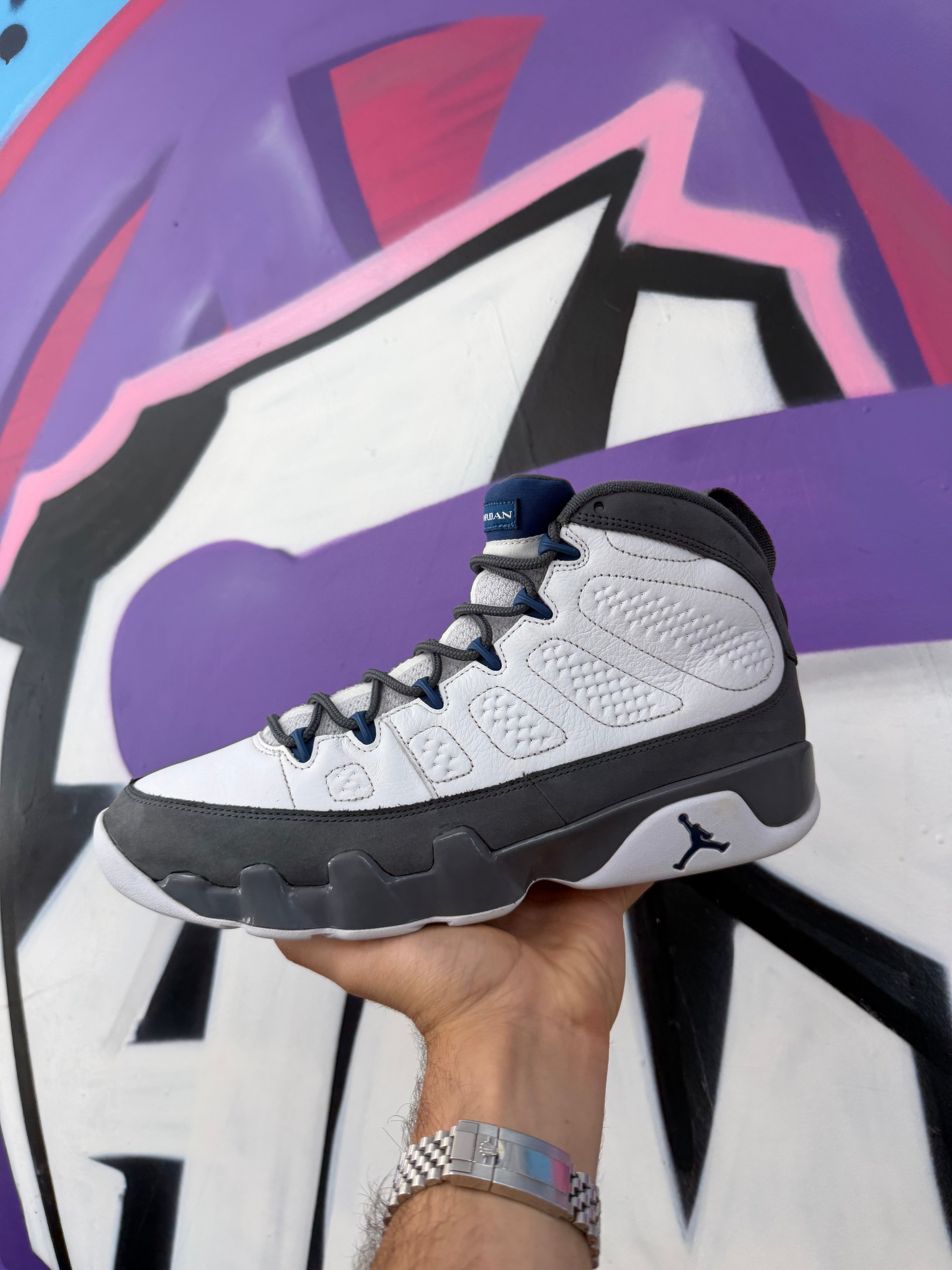 Jordan 9 French Blue Wolf Grey Sneakers