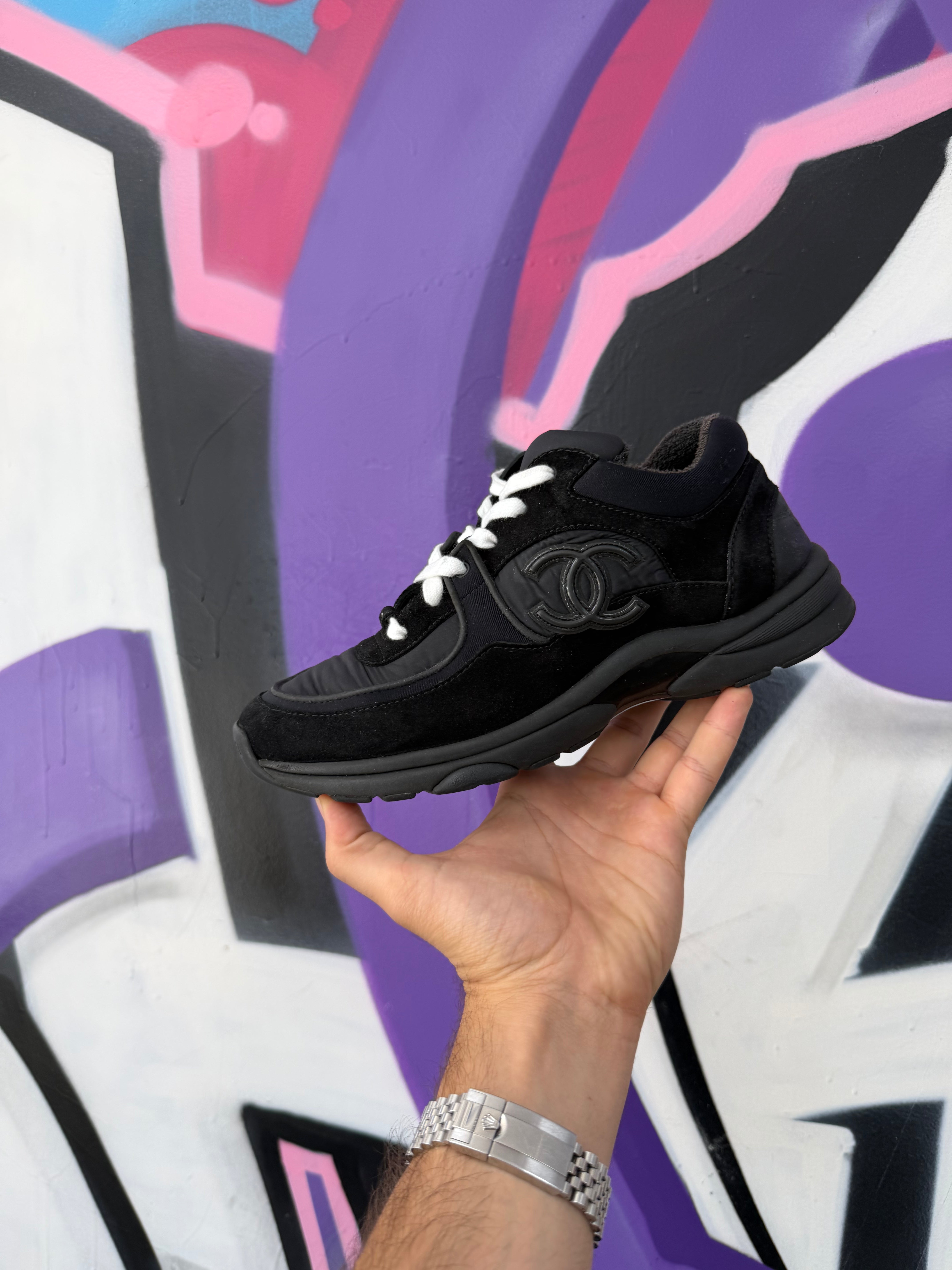 Chanel Black Tonal CC Logo Runner Sneakers