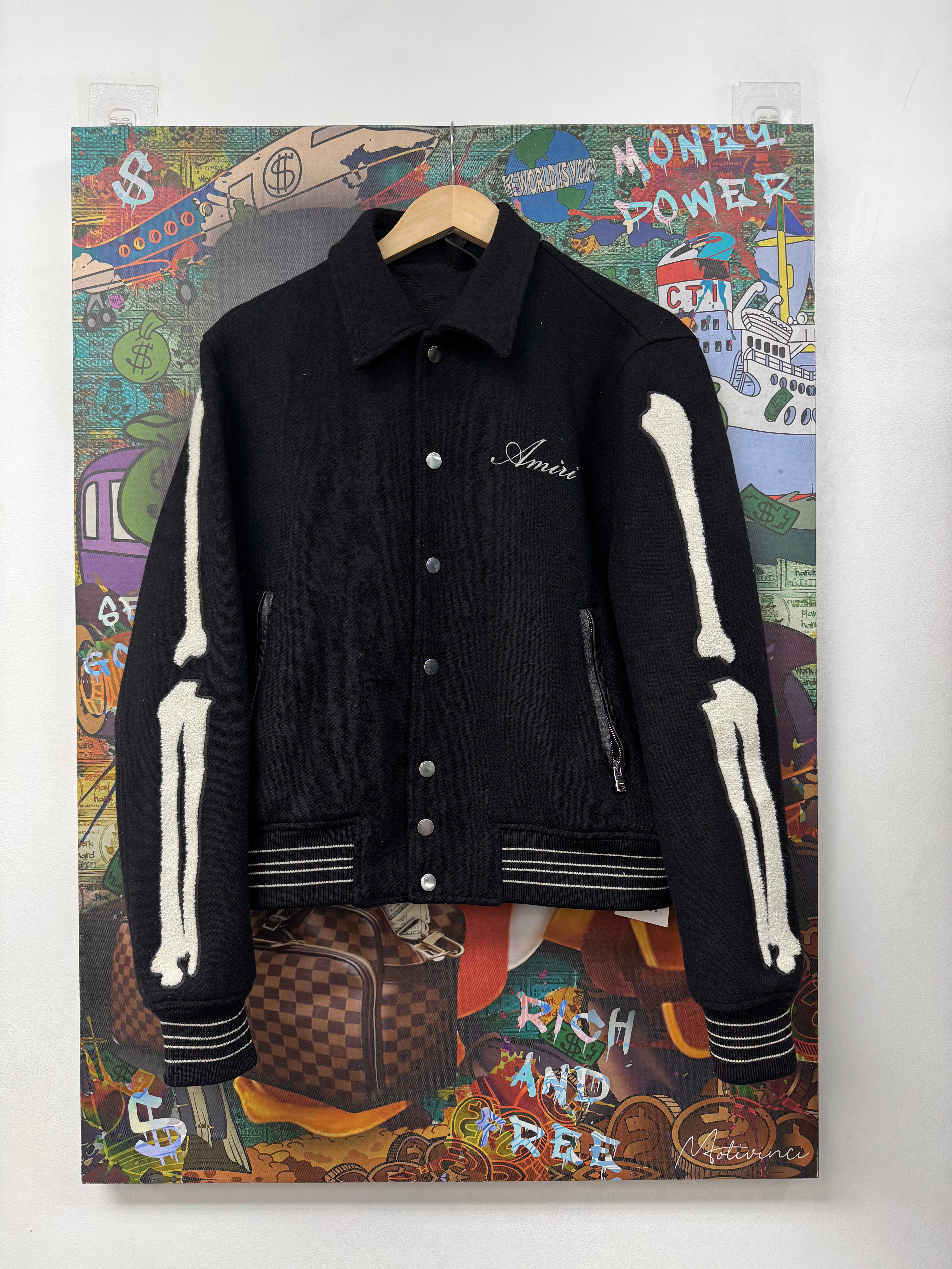 Amiri Black Bone Varsity Jacket