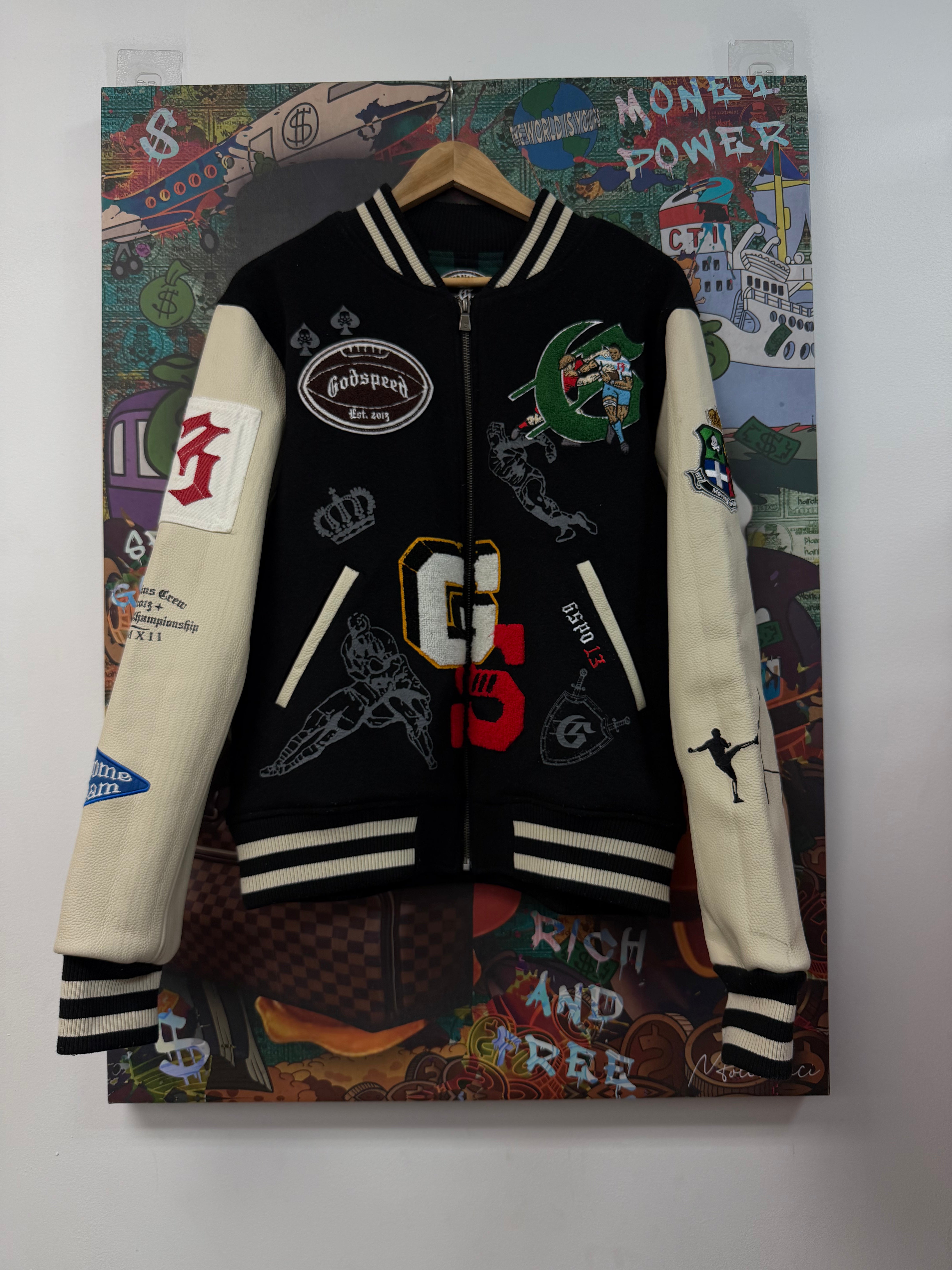 Godspeed Black Football Patchwork Varsity Jacket