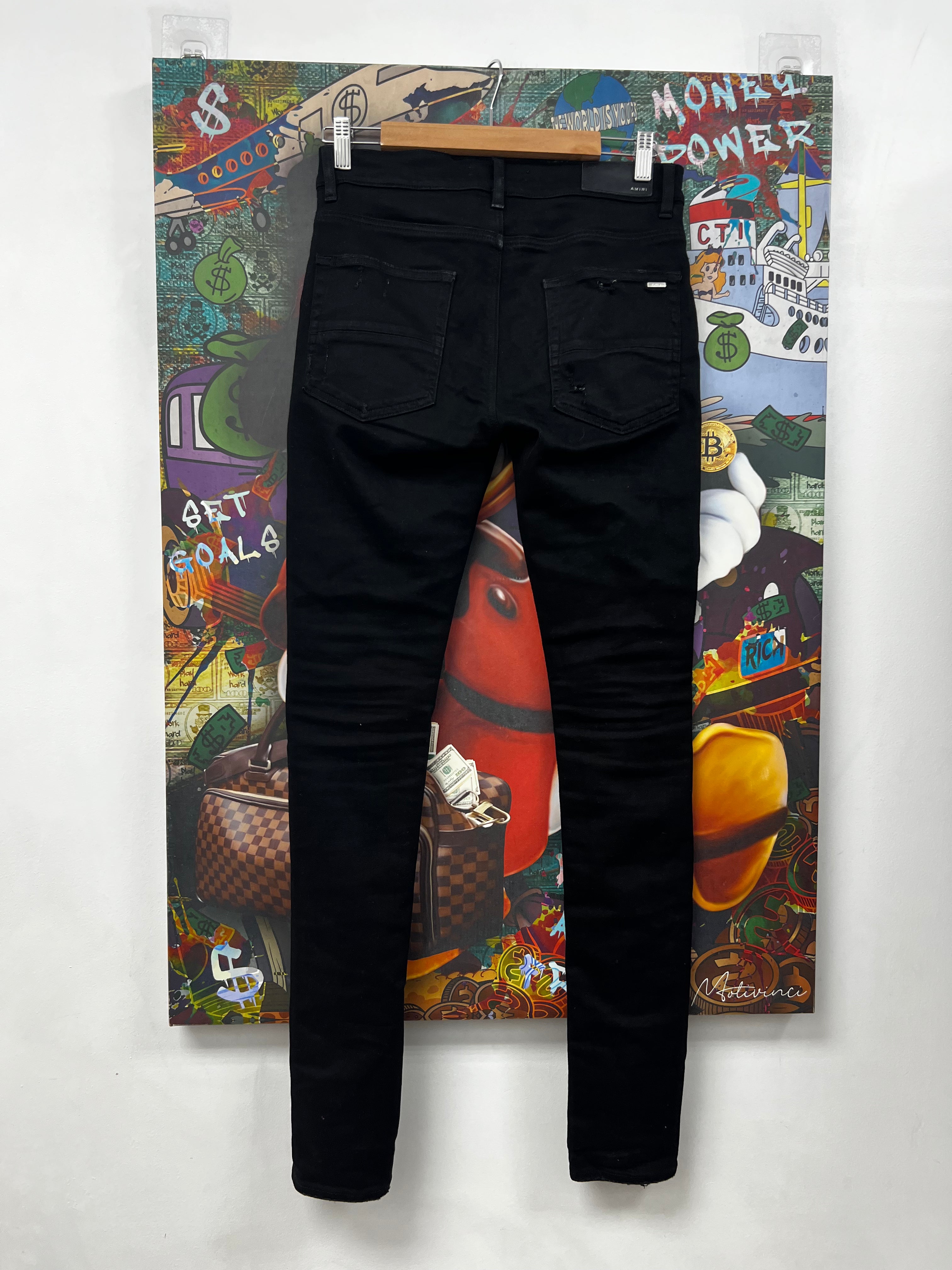Amiri Mx1 Black Silver Patch Jeans
