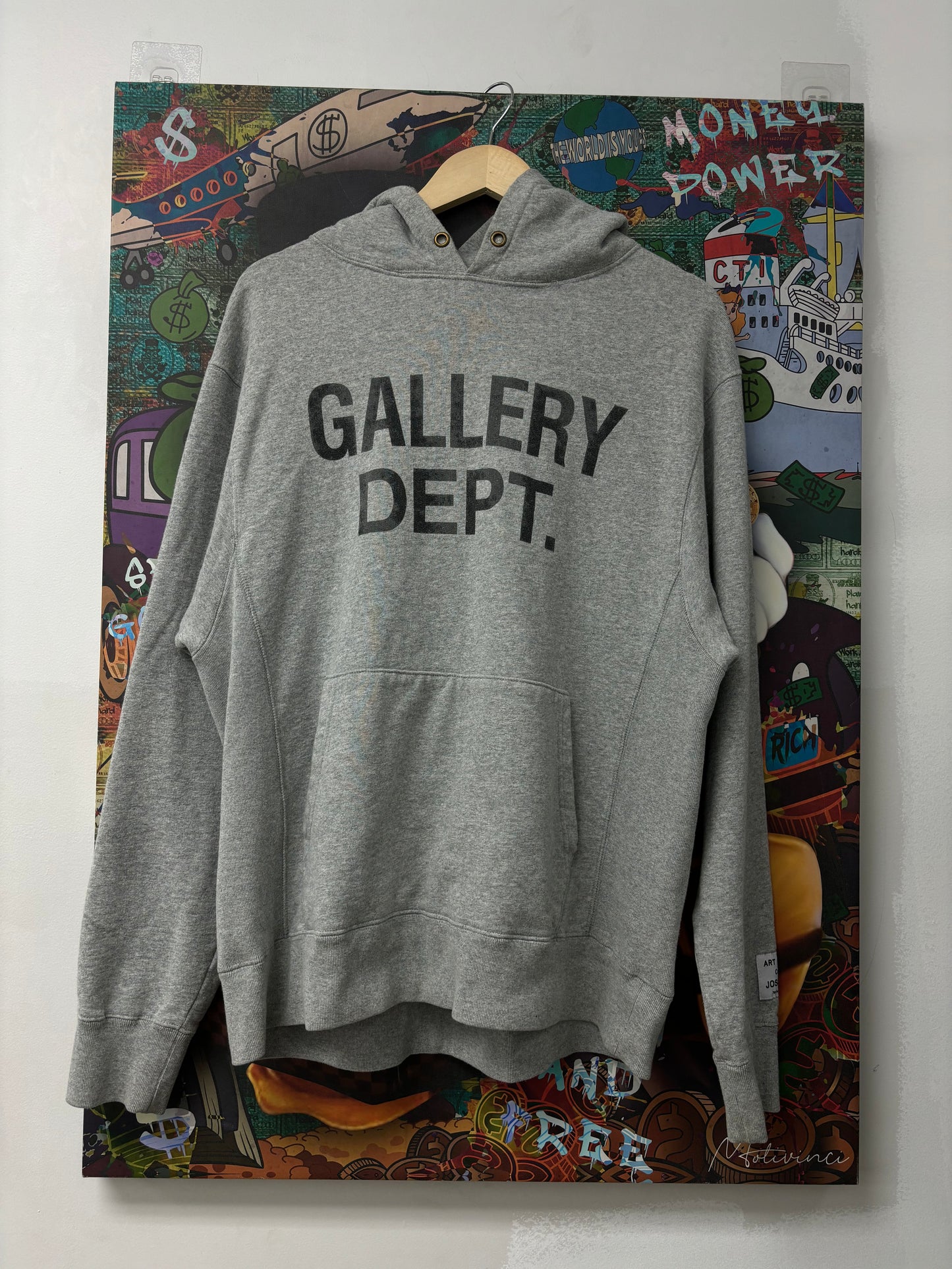 Gallery Dept Chest Logo Hoodie Grey Used Large