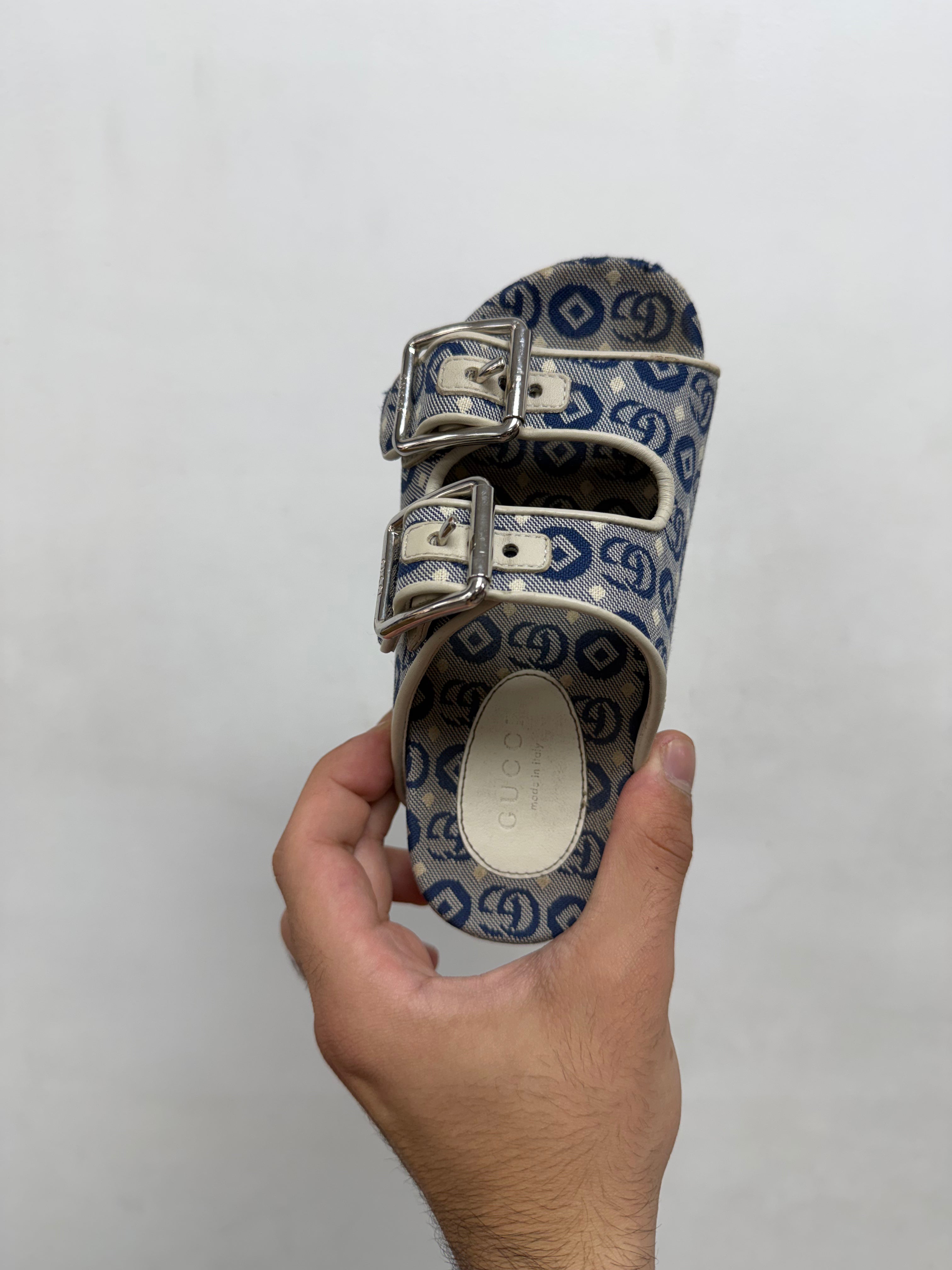 Gucci Navy Double GG Monogram Sandals