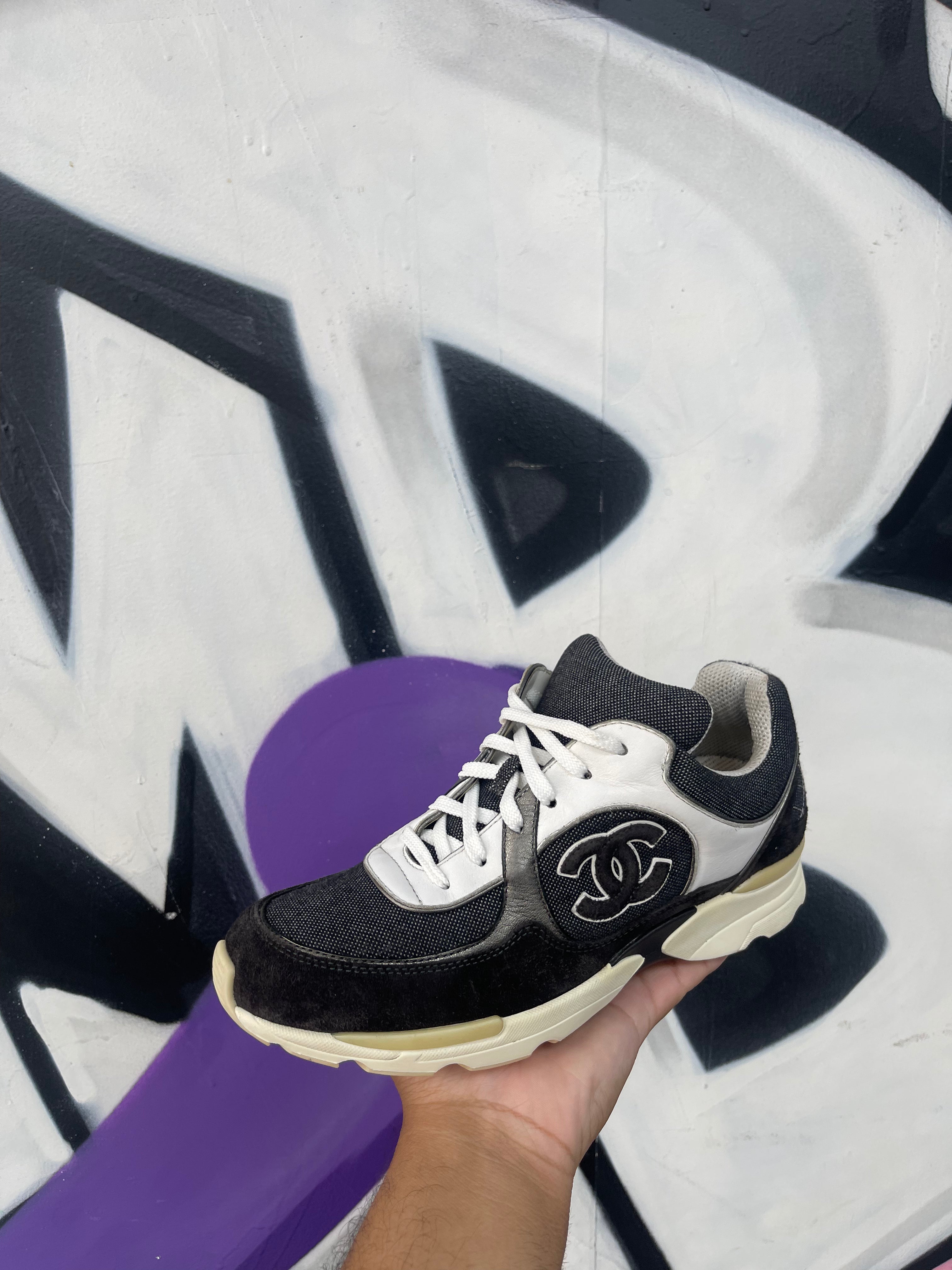 Chanel White Grey CC Runner Sneakers