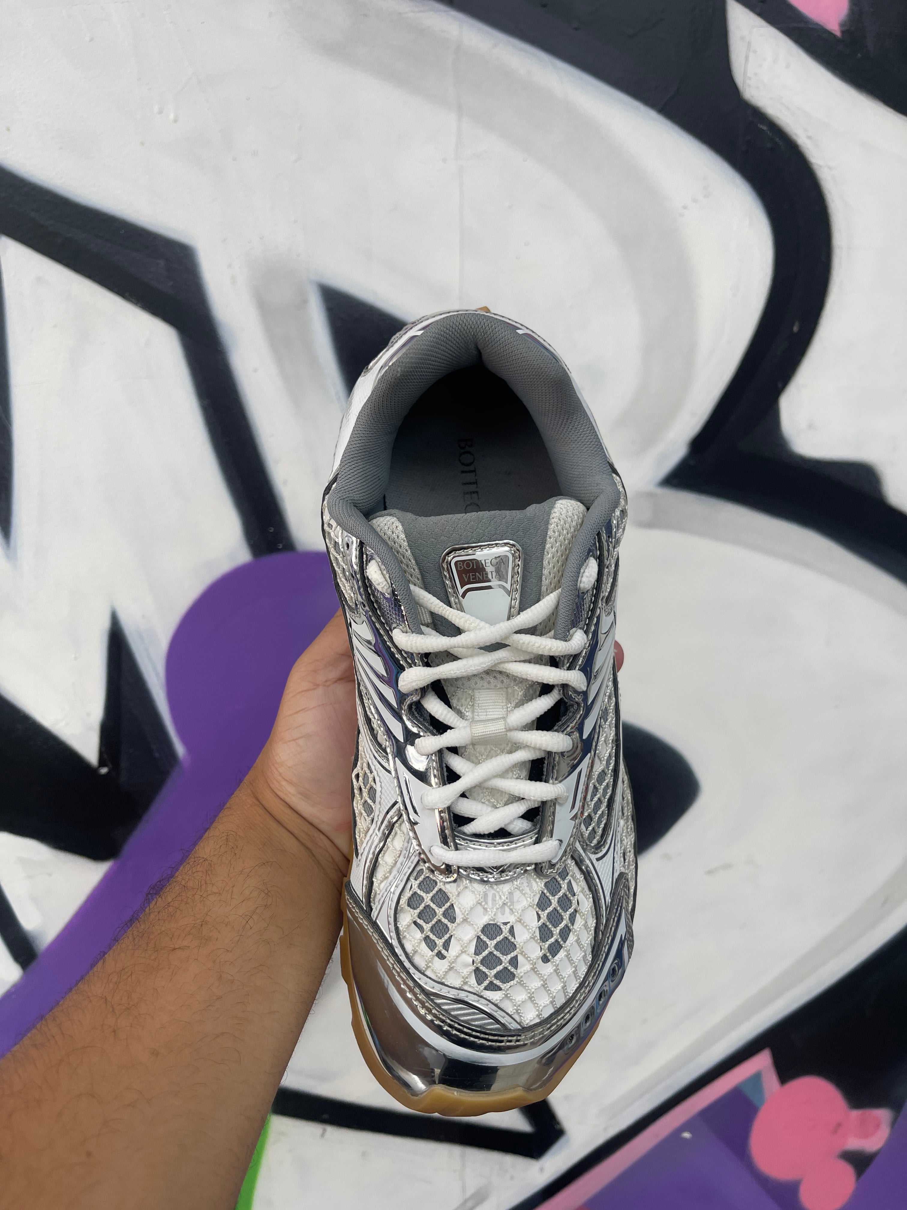 Bottega Veneta White Silver Orbit Sneakers