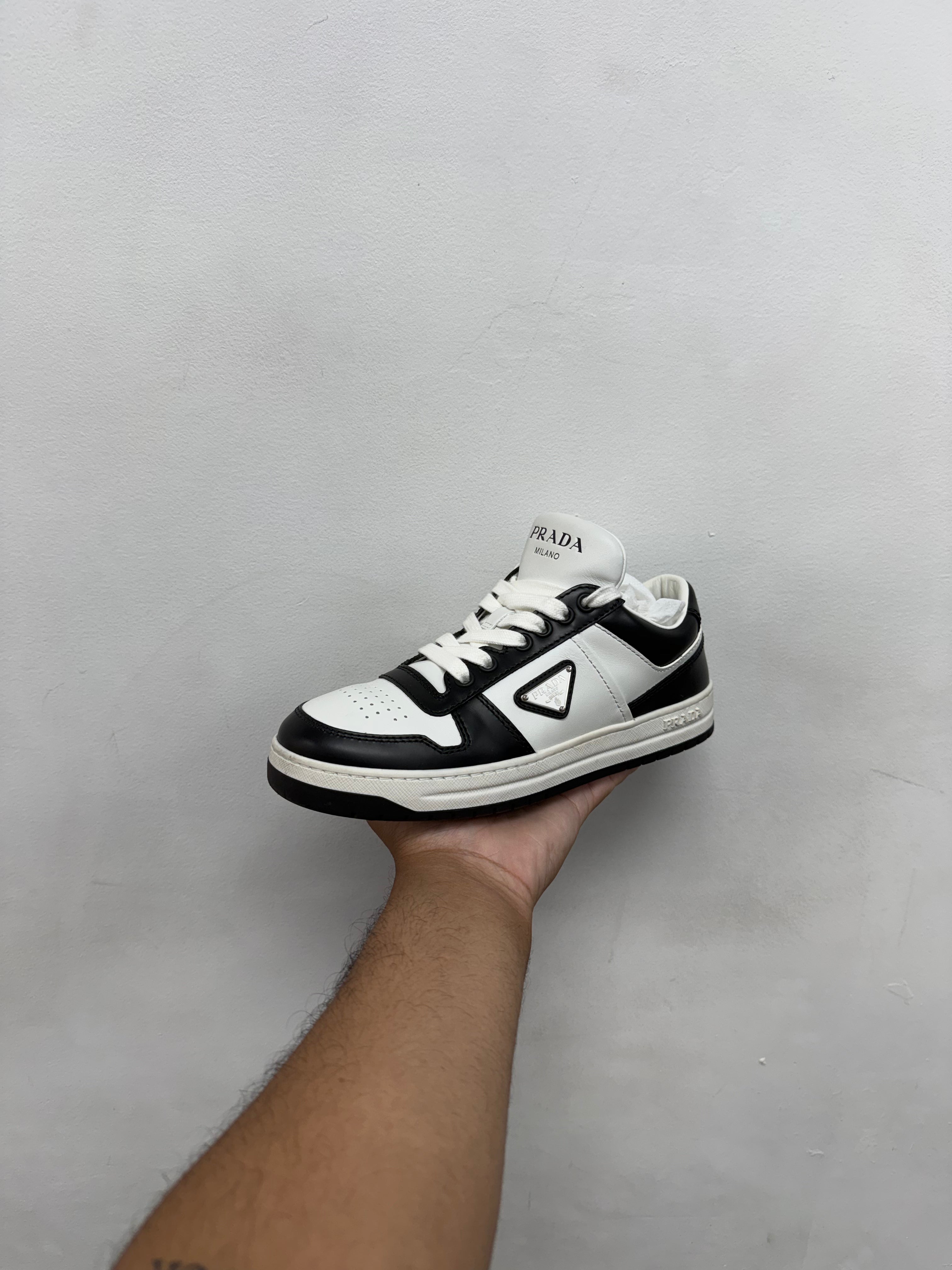 Prada White Black Leather Downtown Sneakers