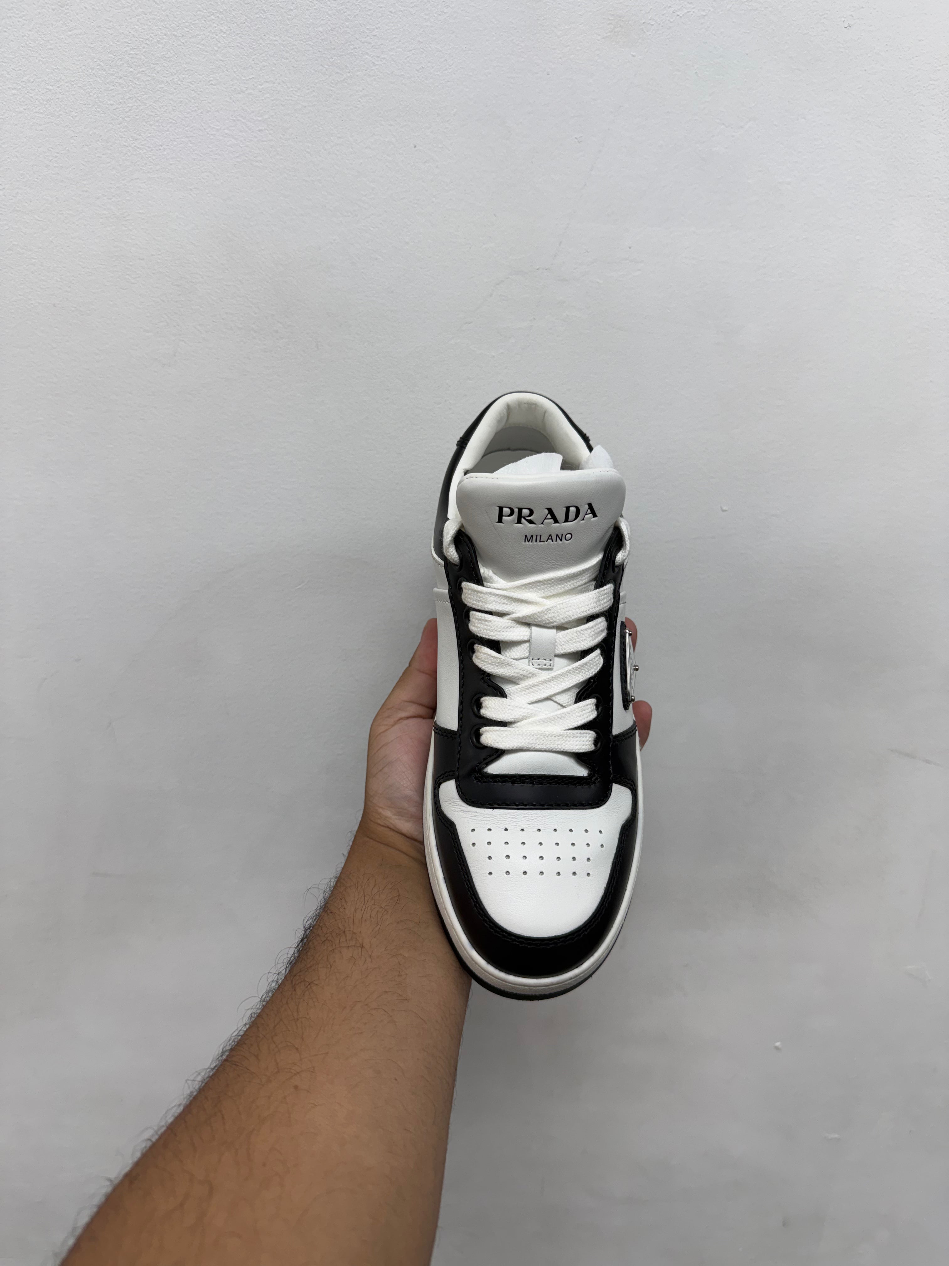 Prada White Black Leather Downtown Sneakers