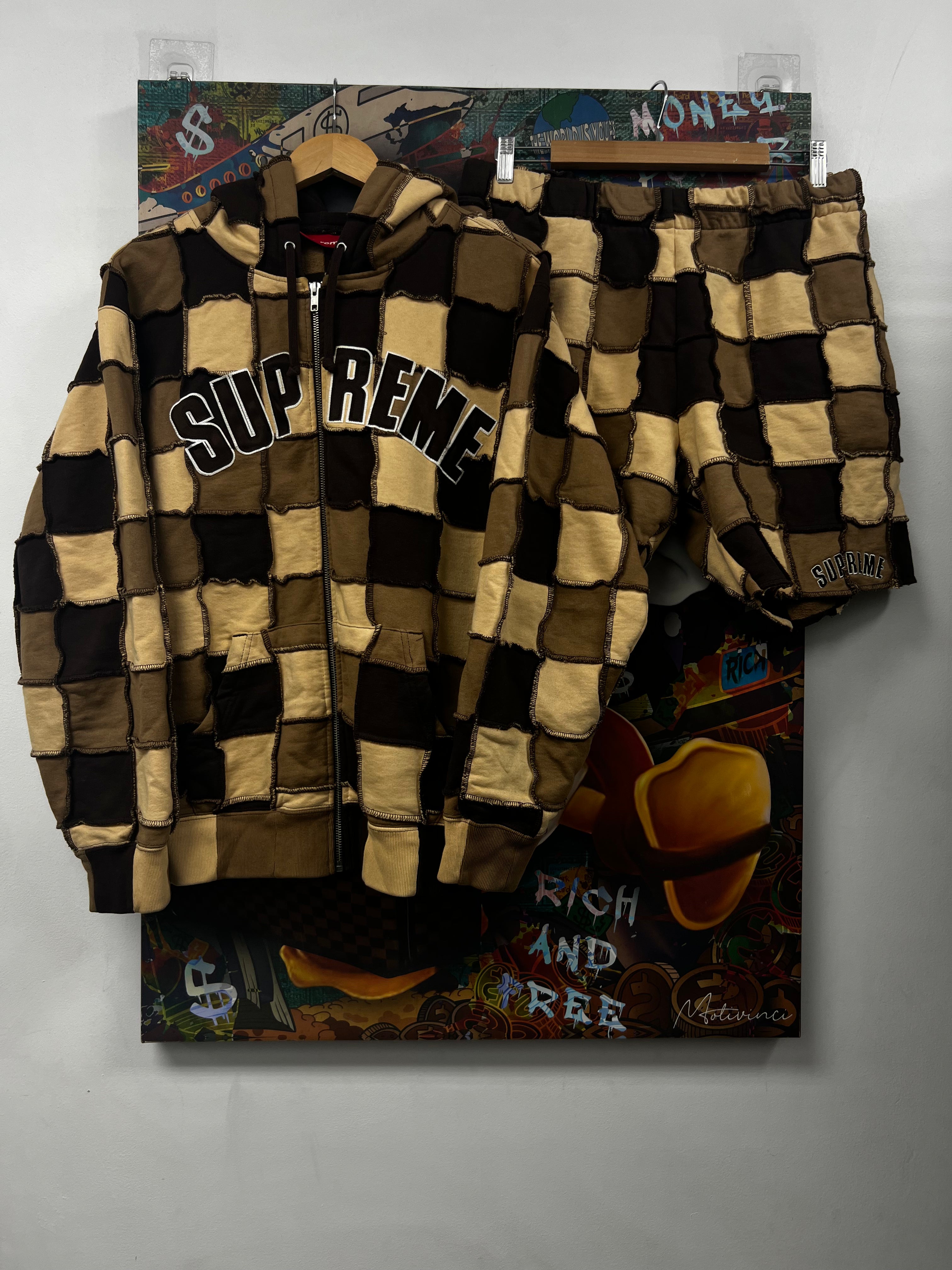 Supreme Brown Reverse Patchwork Sweatsuit
