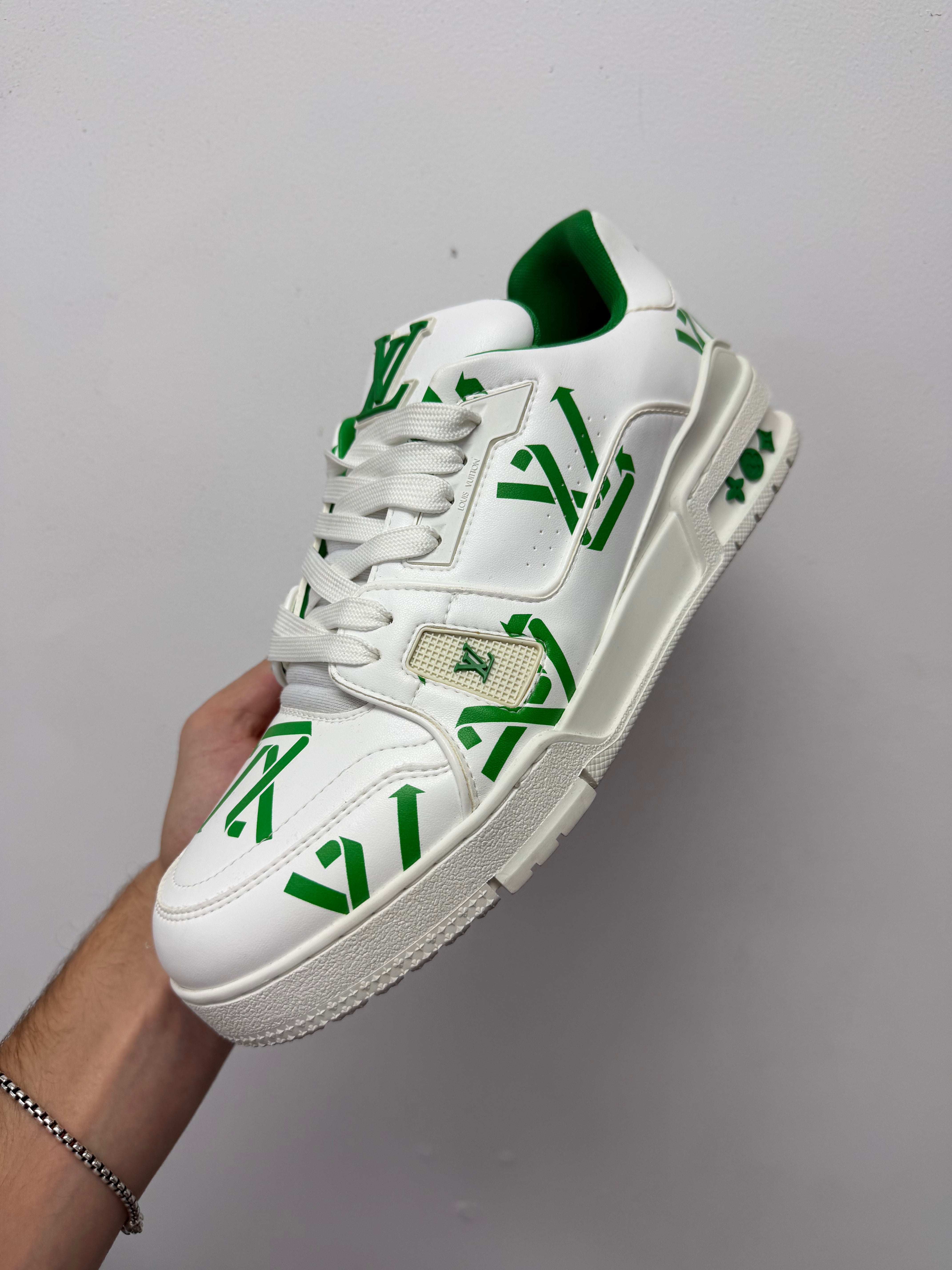 Louis Vuitton White Green Trainer Sneakers