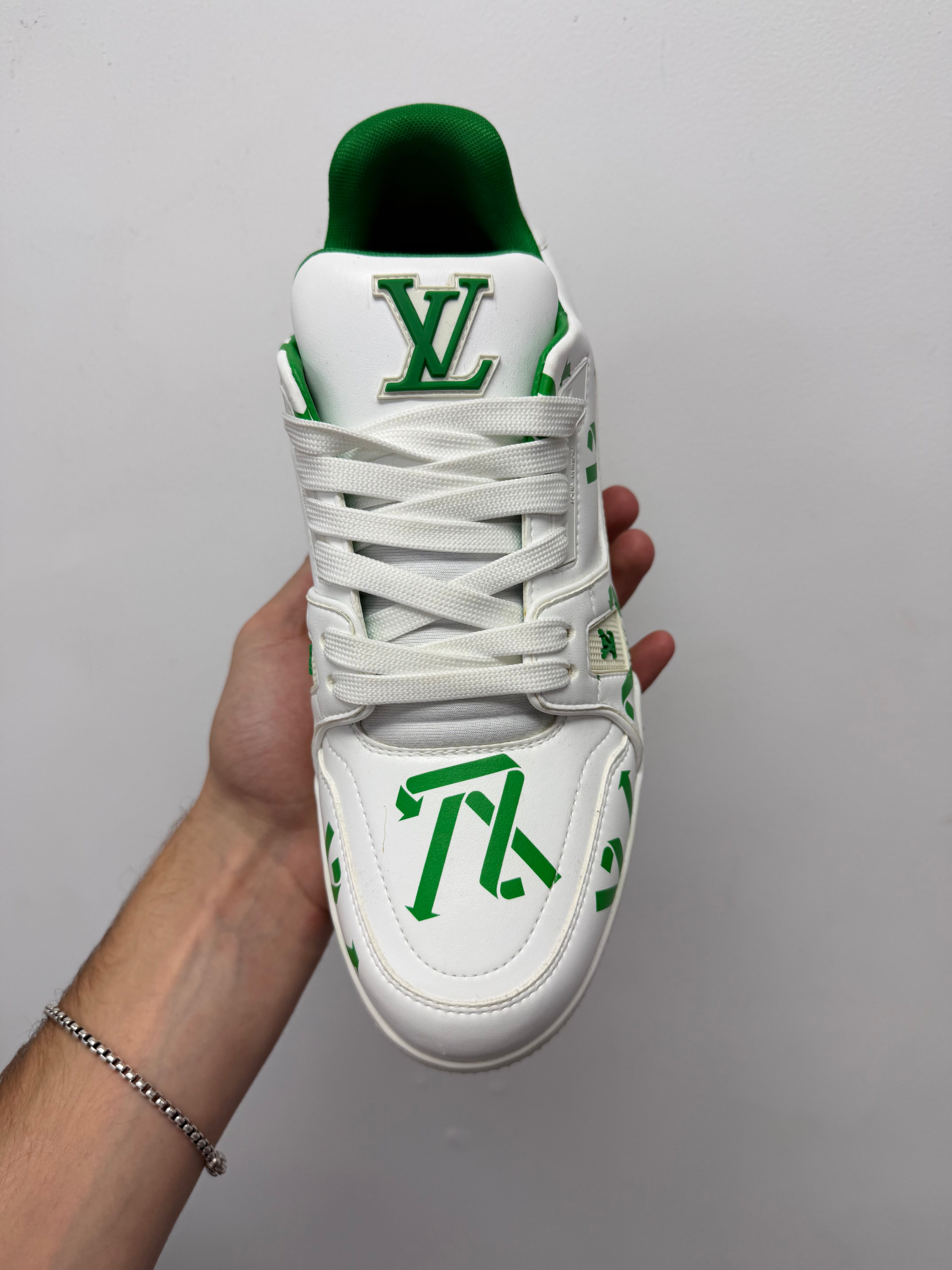 Louis Vuitton White Green Trainer Sneakers