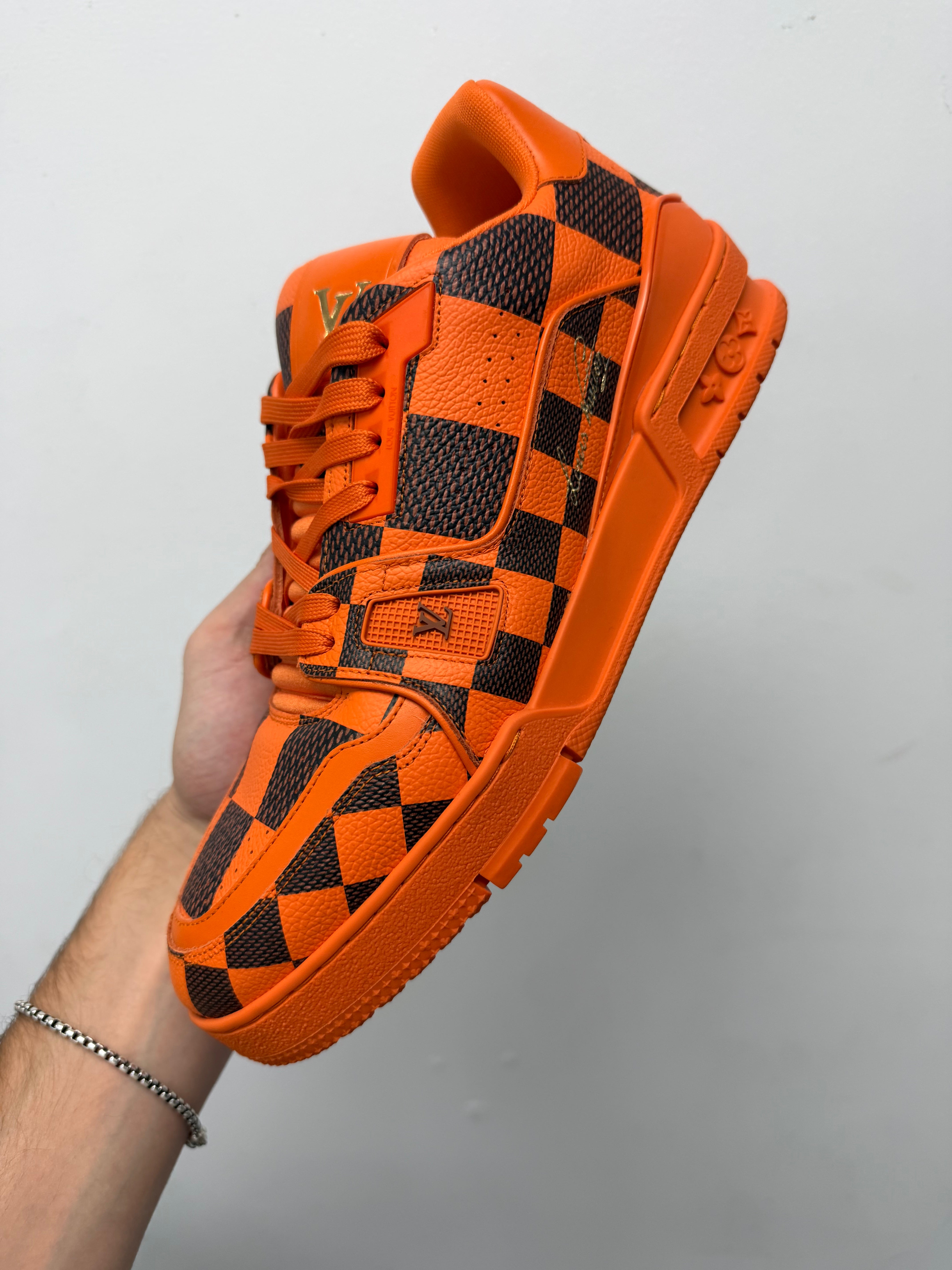 Louis Vuitton Orange Brown Checkered Trainer Sneakers