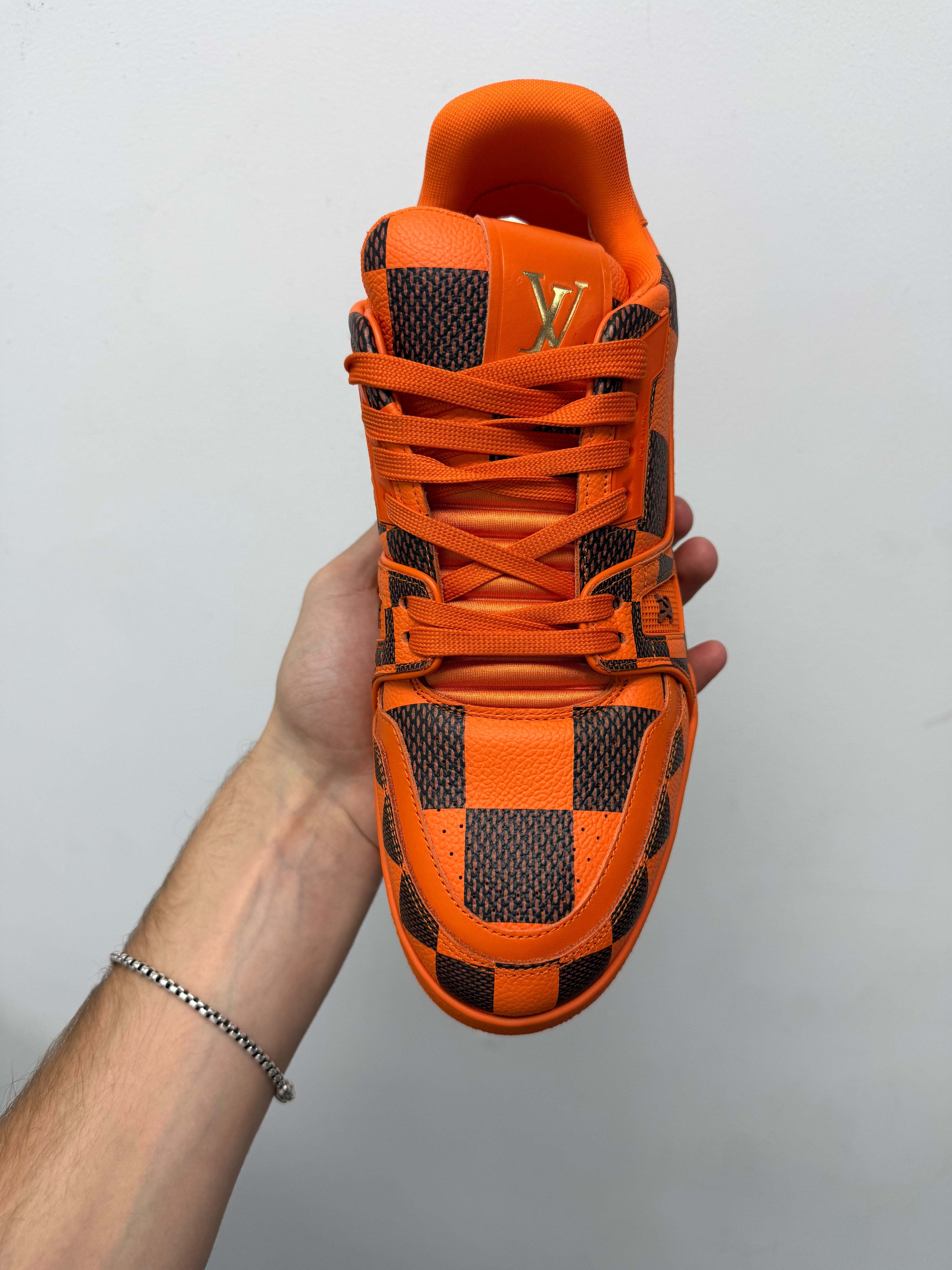 Louis Vuitton Orange Brown Checkered Trainer Sneakers