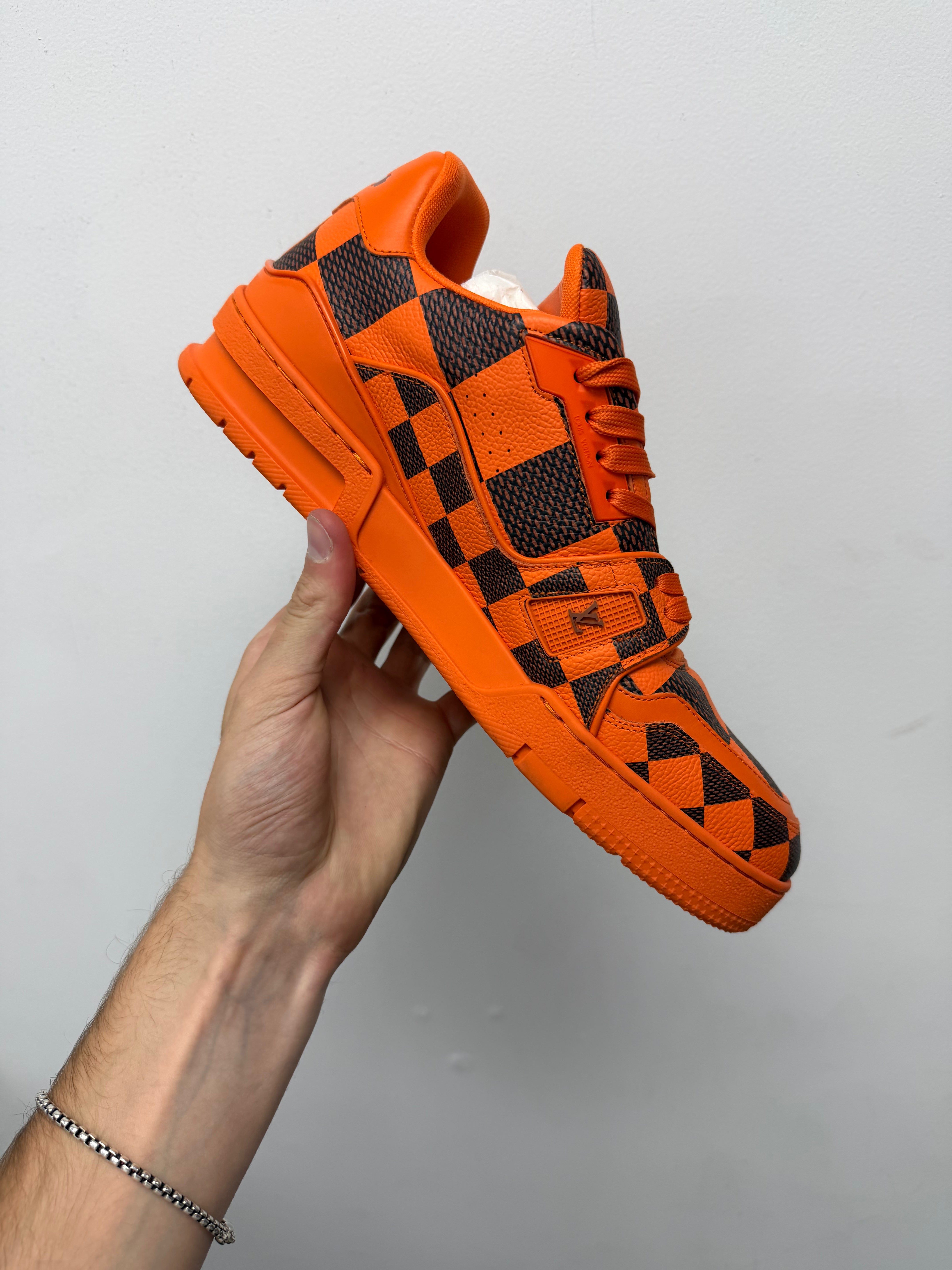 Louis Vuitton Orange Brown Checkered Trainer Sneakers