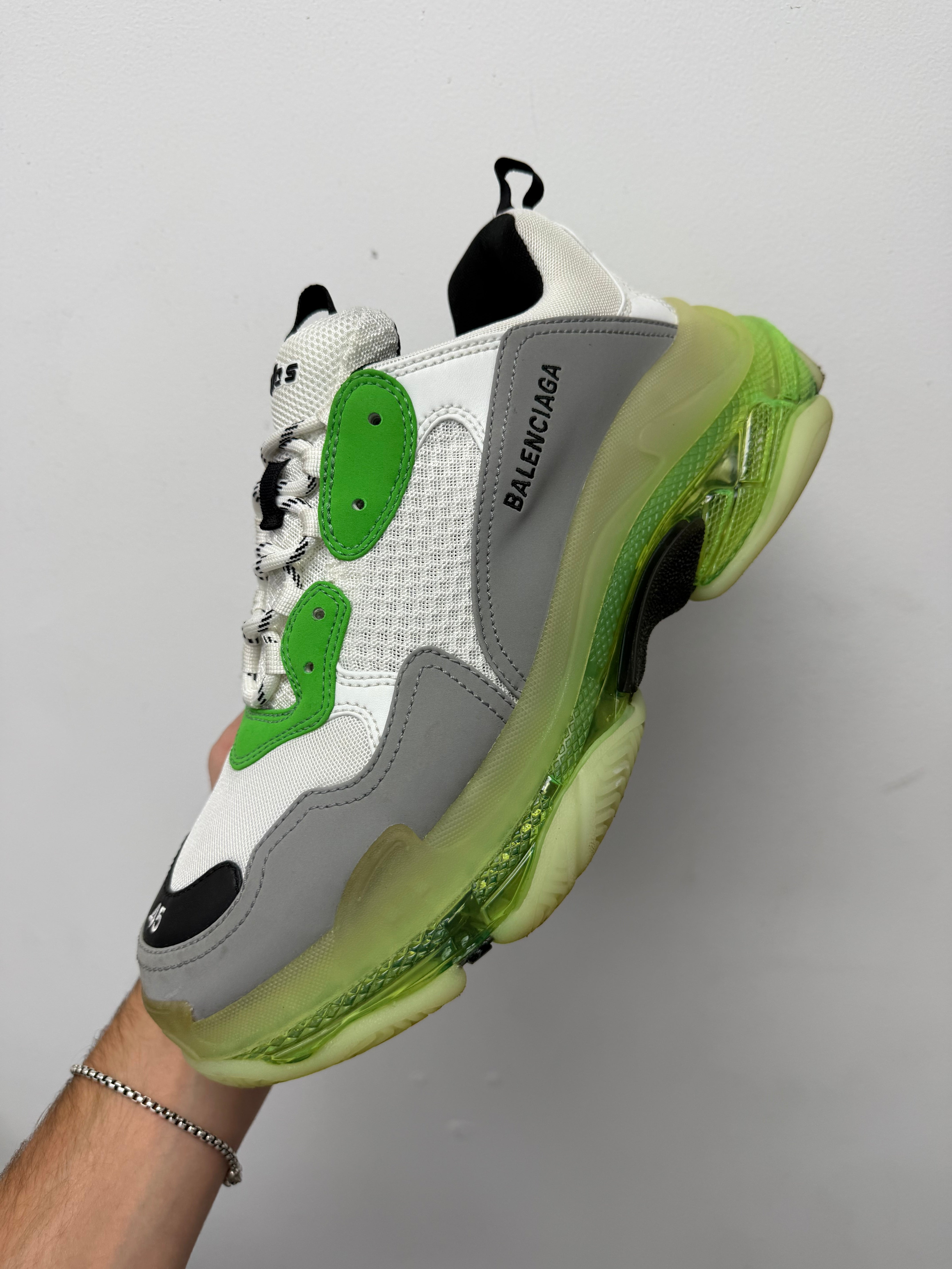 Balenciaga White Green Grey Triple S Sneakers