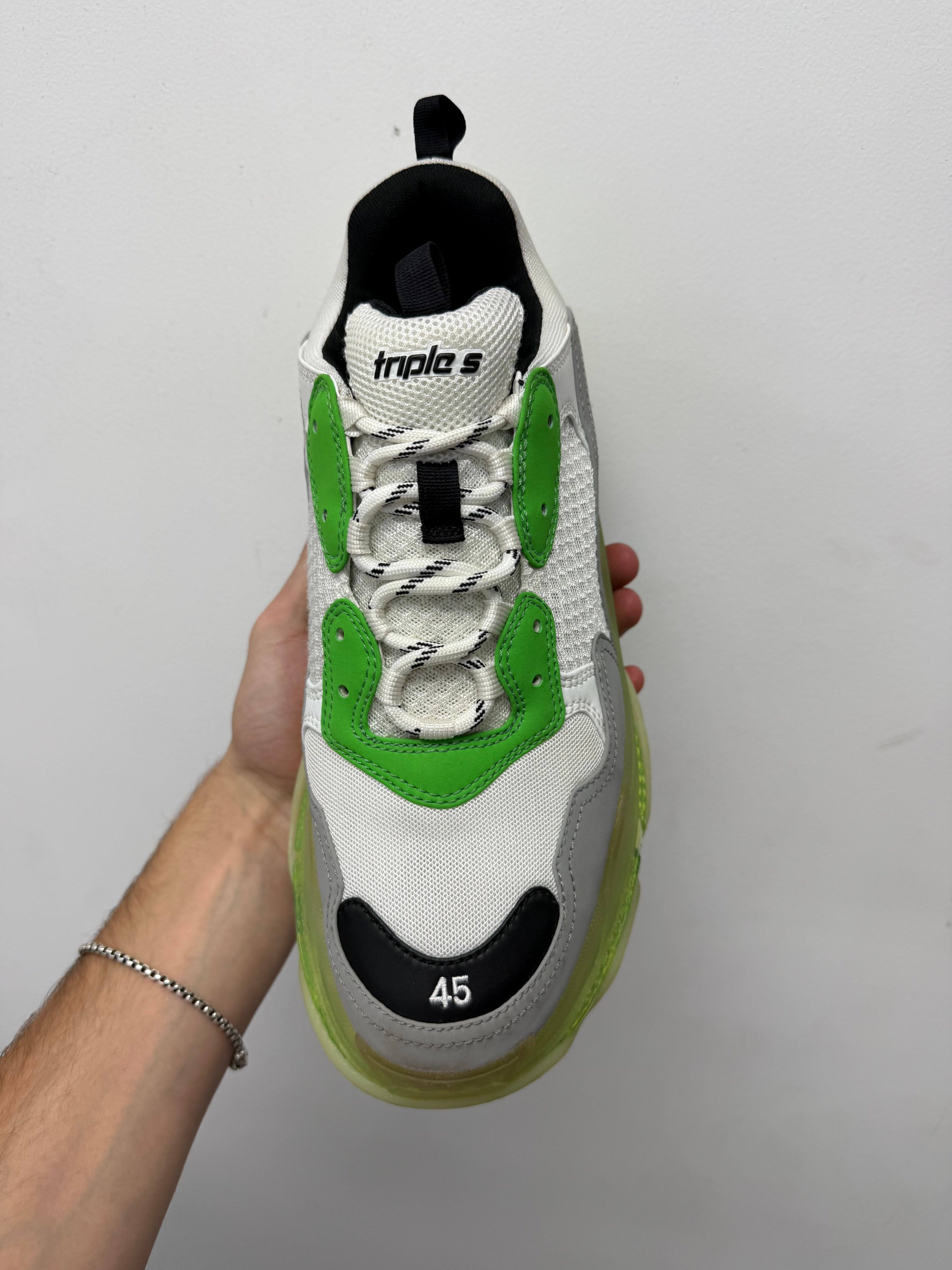 Balenciaga White Green Grey Triple S Sneakers
