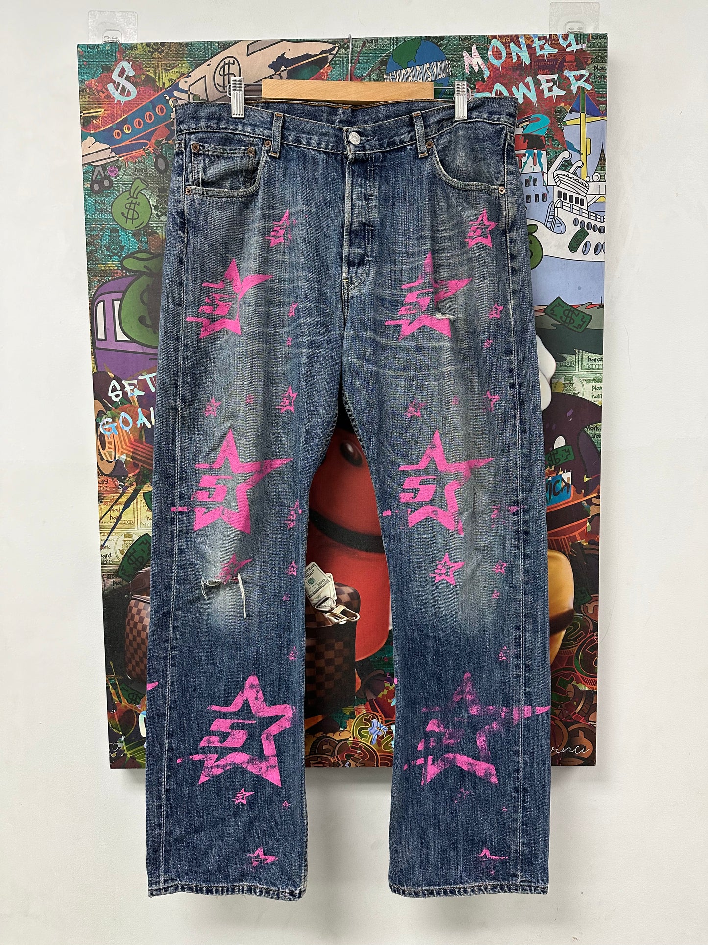 Sp5der Worldwide Jeans Light Wash Pink Used 36 N/A