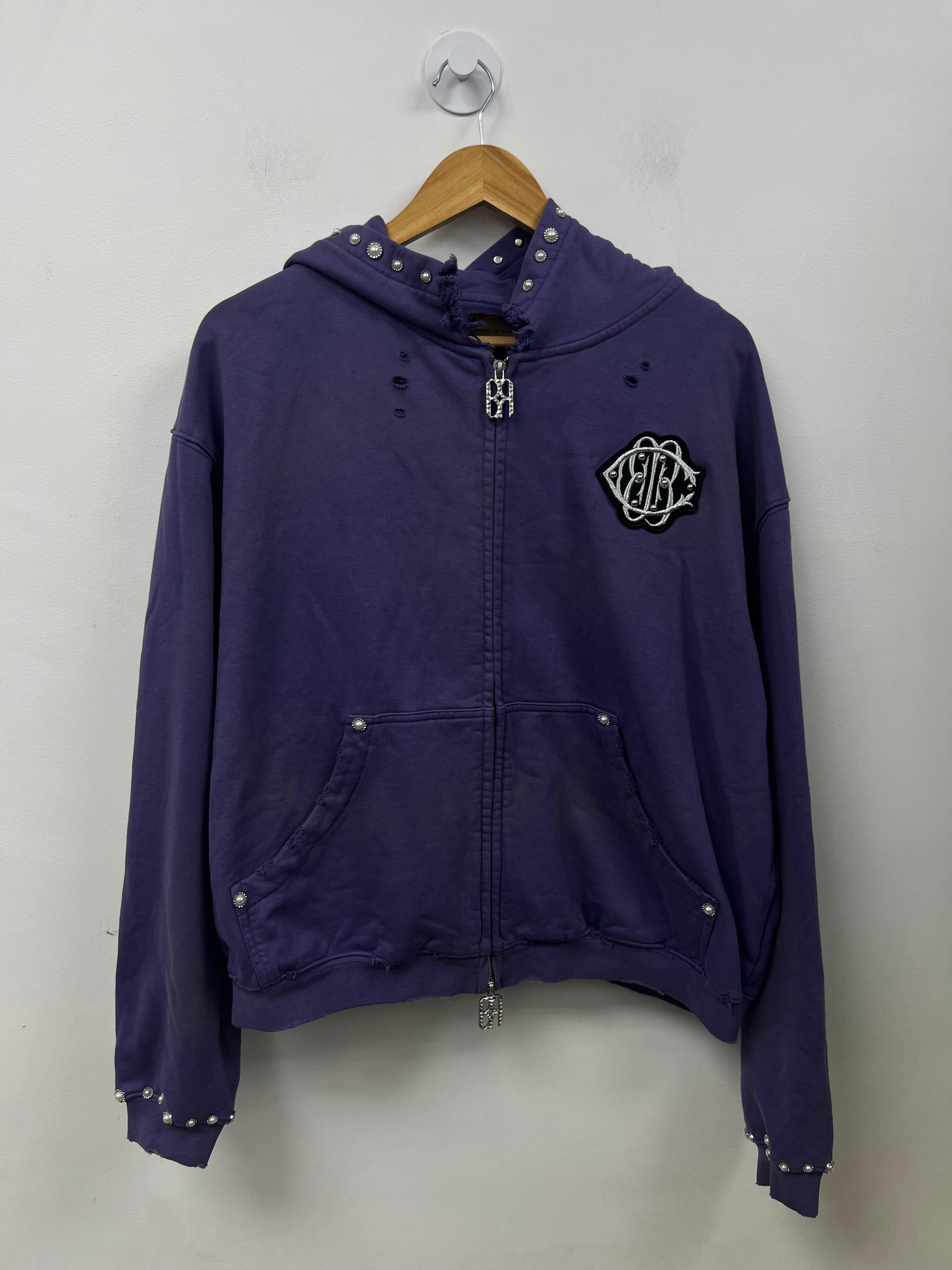 Birth Of A Royal Child Purple Studded Peral Zip Up Hoodie