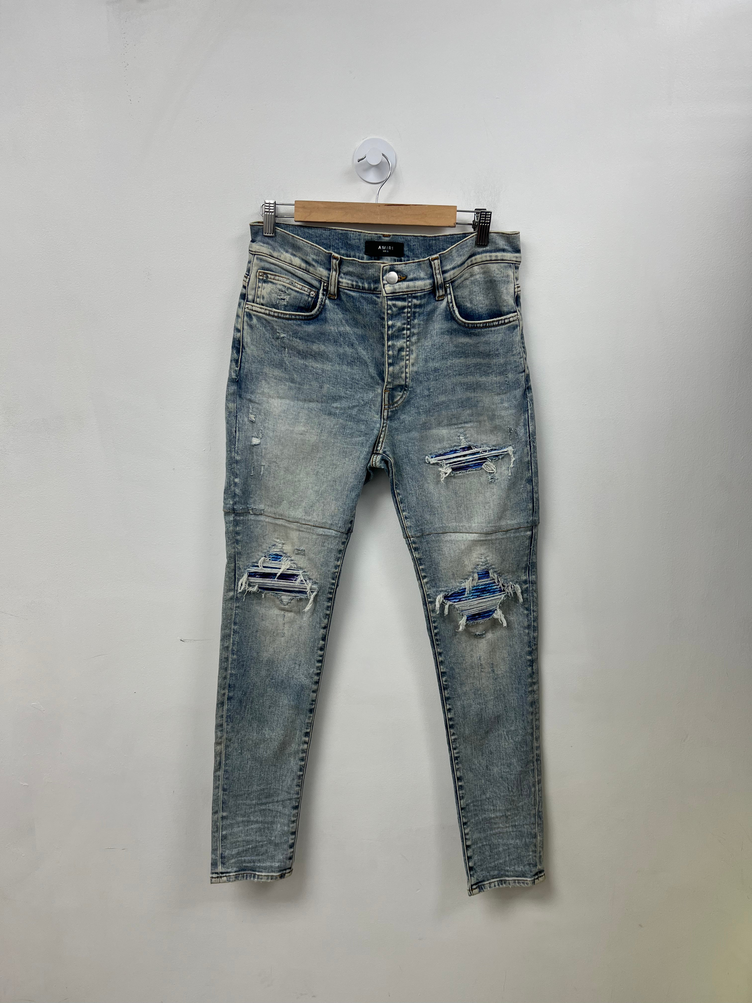 Amiri Mx1 Light Wash Aqua Patch Jeans