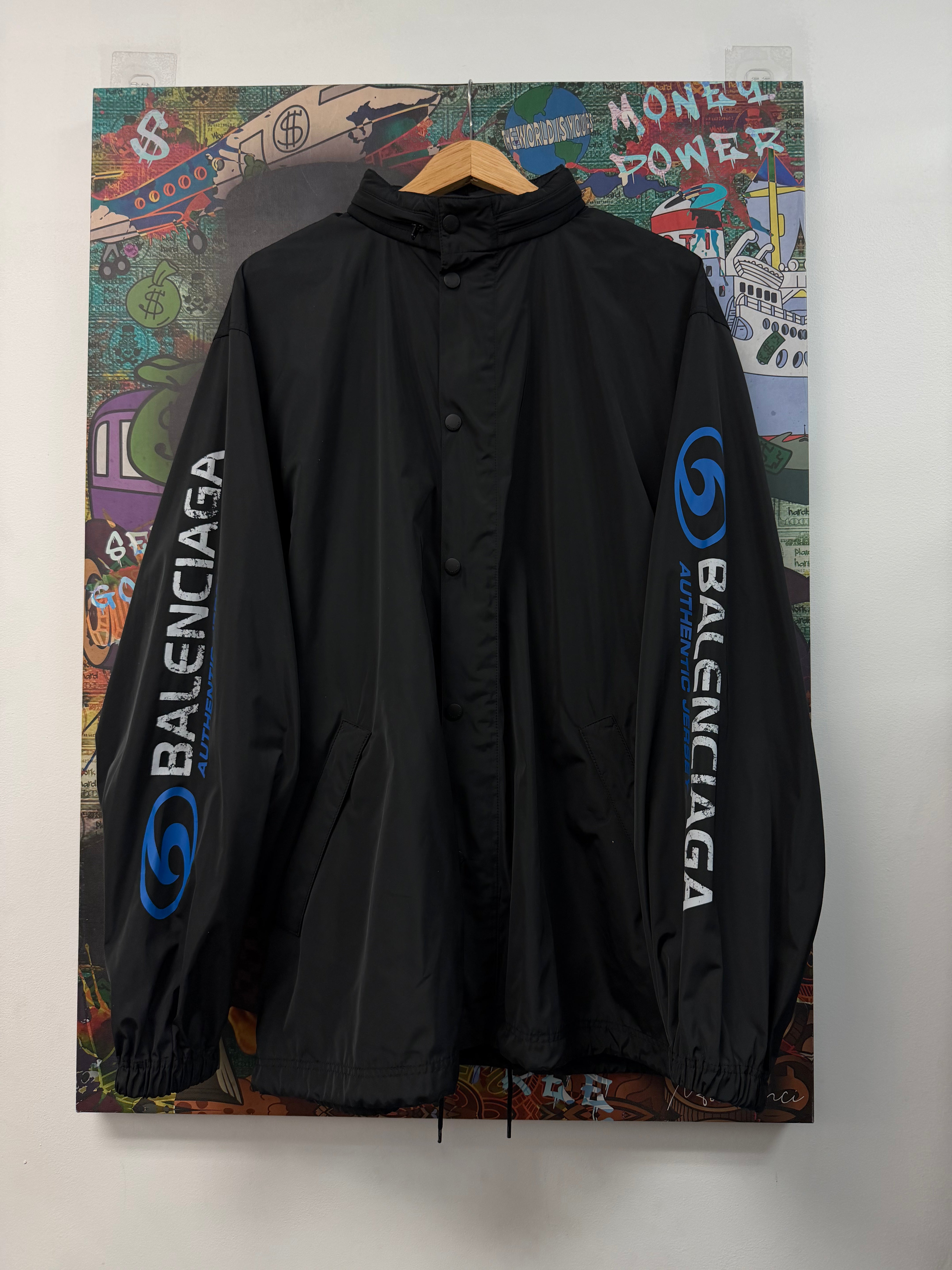 Balenciaga Black Blue Logo Windbreaker Jacket