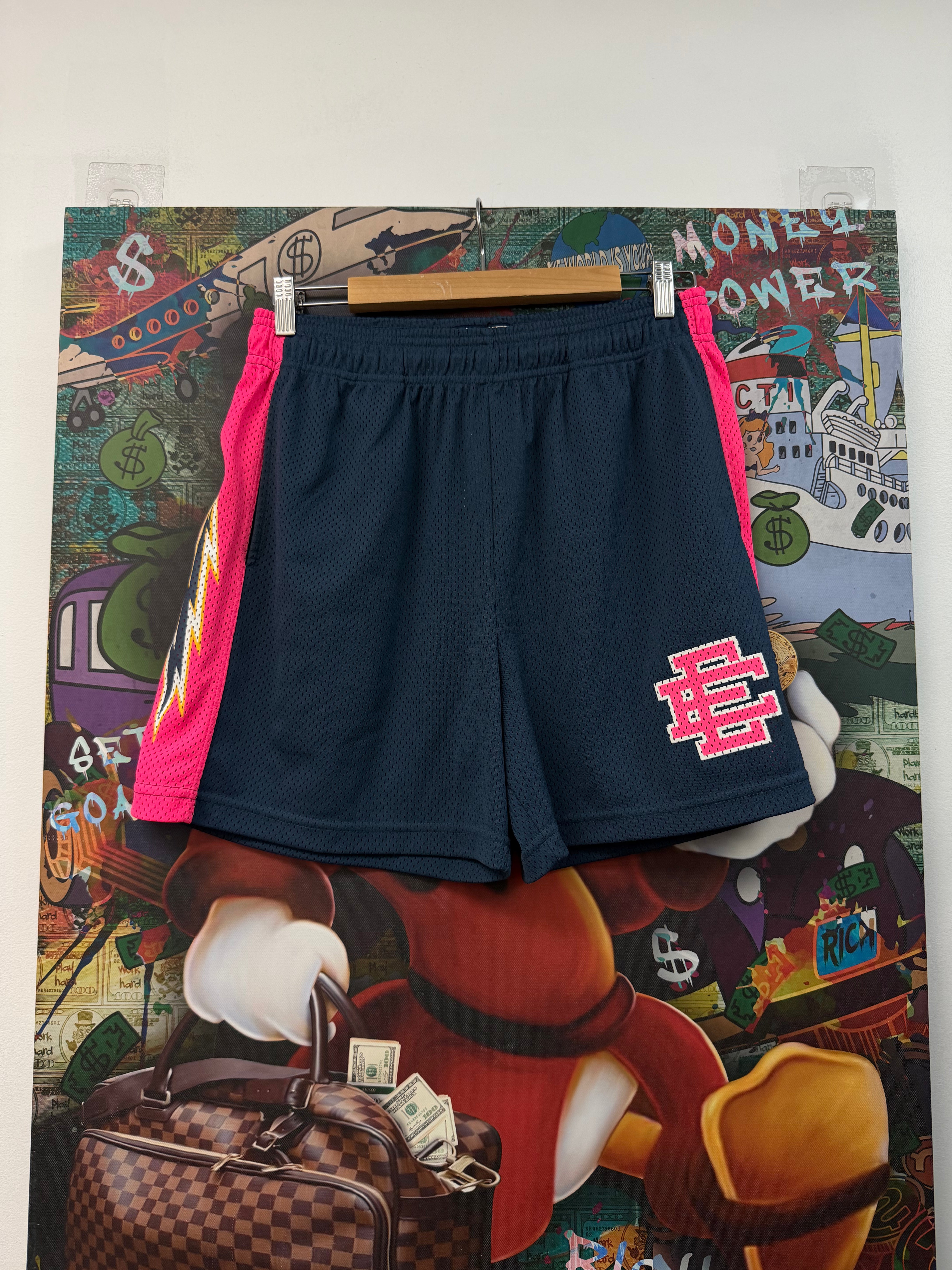 Eric Emanuel Pink Navy Bolt Shorts