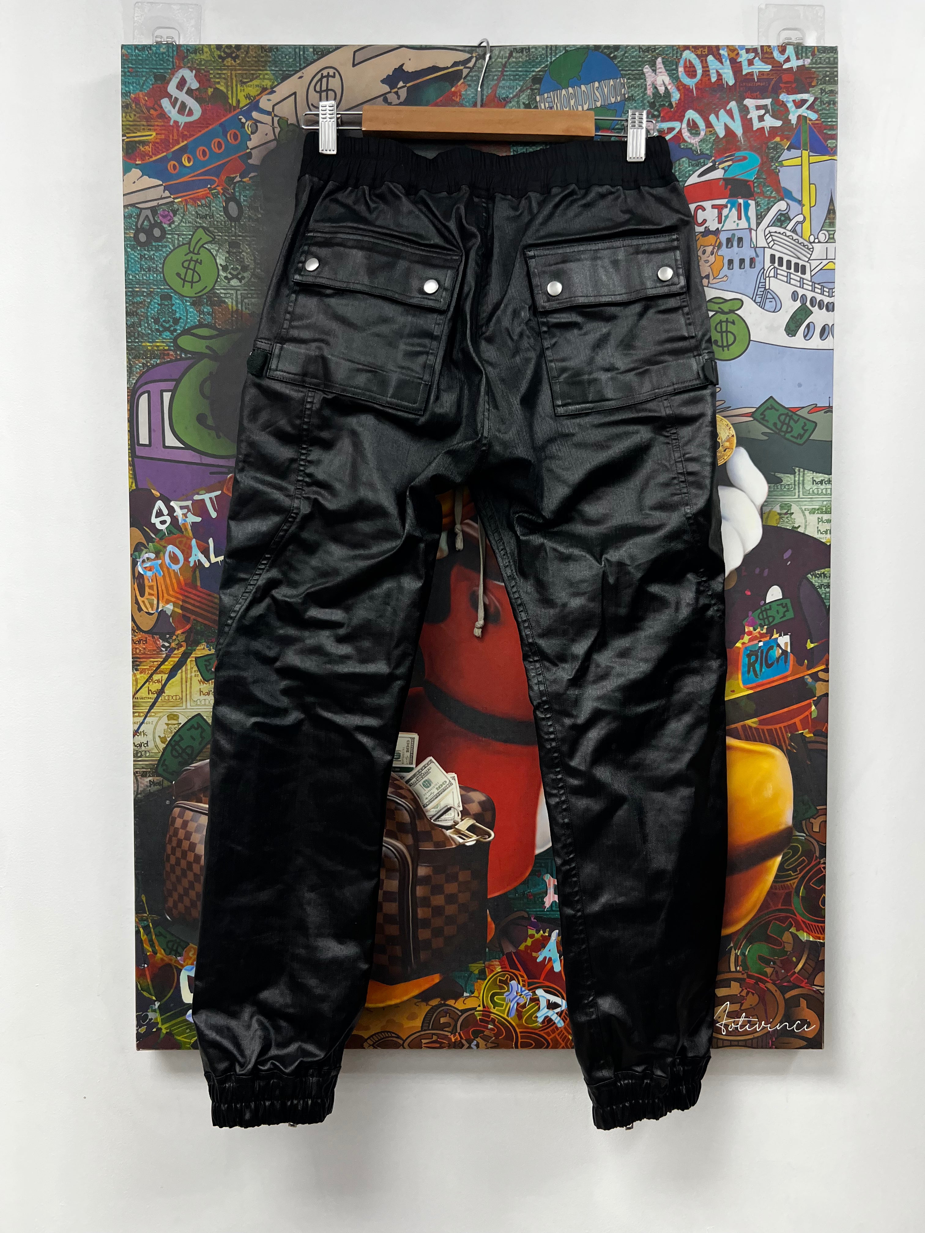 Rick Owens Black Wax Bauhaus (48) Cargo Pants