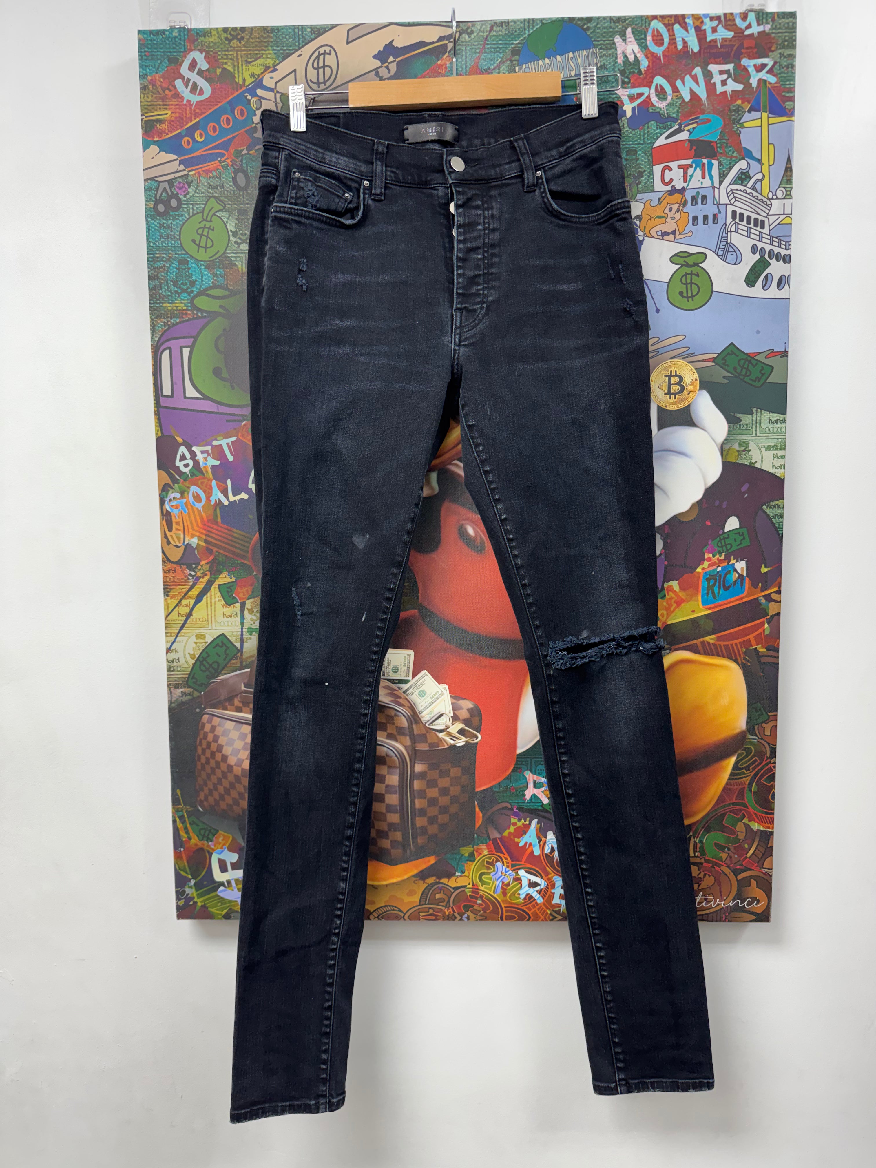 Amiri Black Wash Knee Ripped Jeans