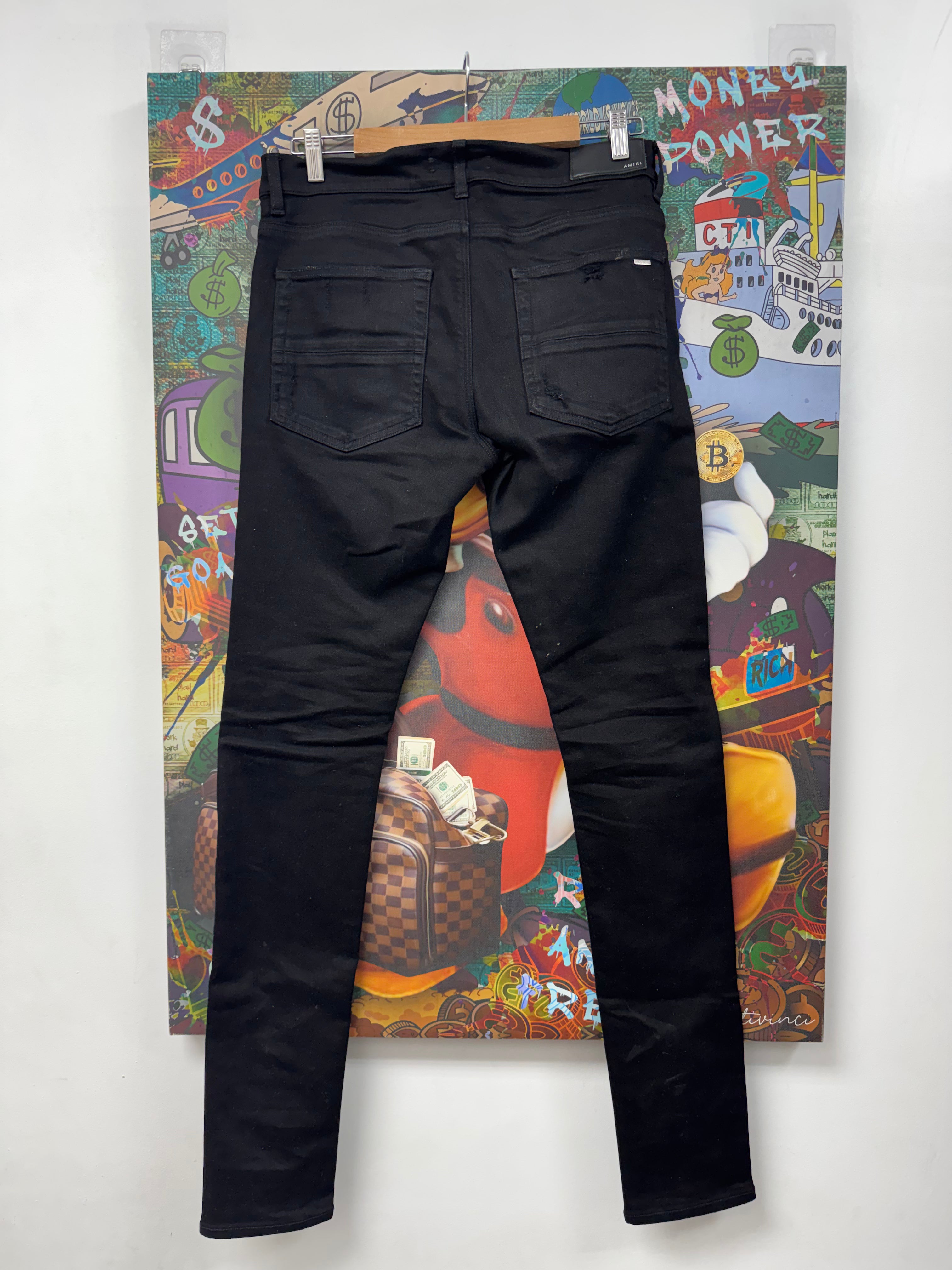 Amiri MX1 Black Baby Blue Suede Patch Jeans