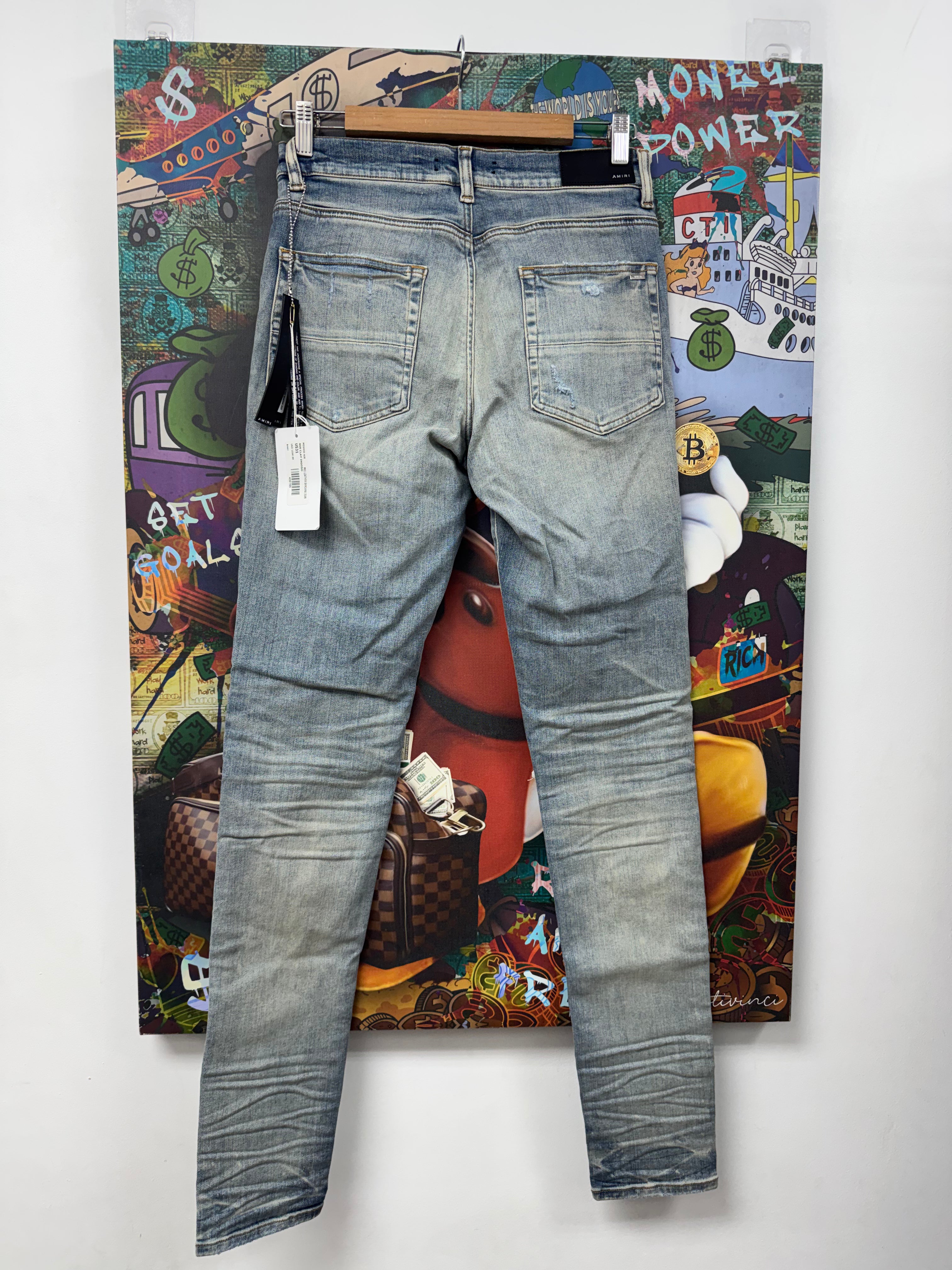 Amiri MX1 Clay Indigo Blue Paisley Patch Jeans