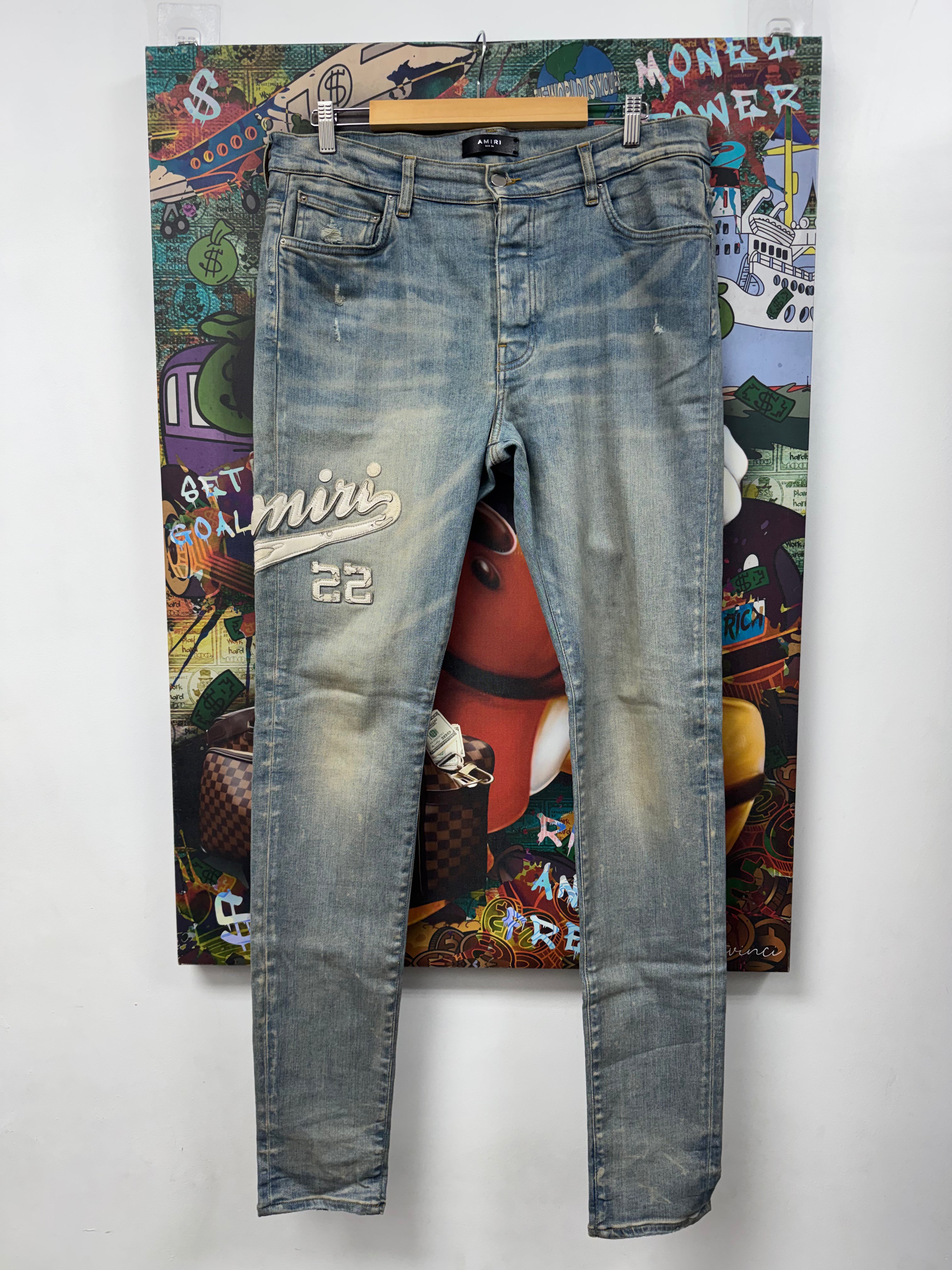 Amiri Light Indigo Cream 22 Patch Jeans