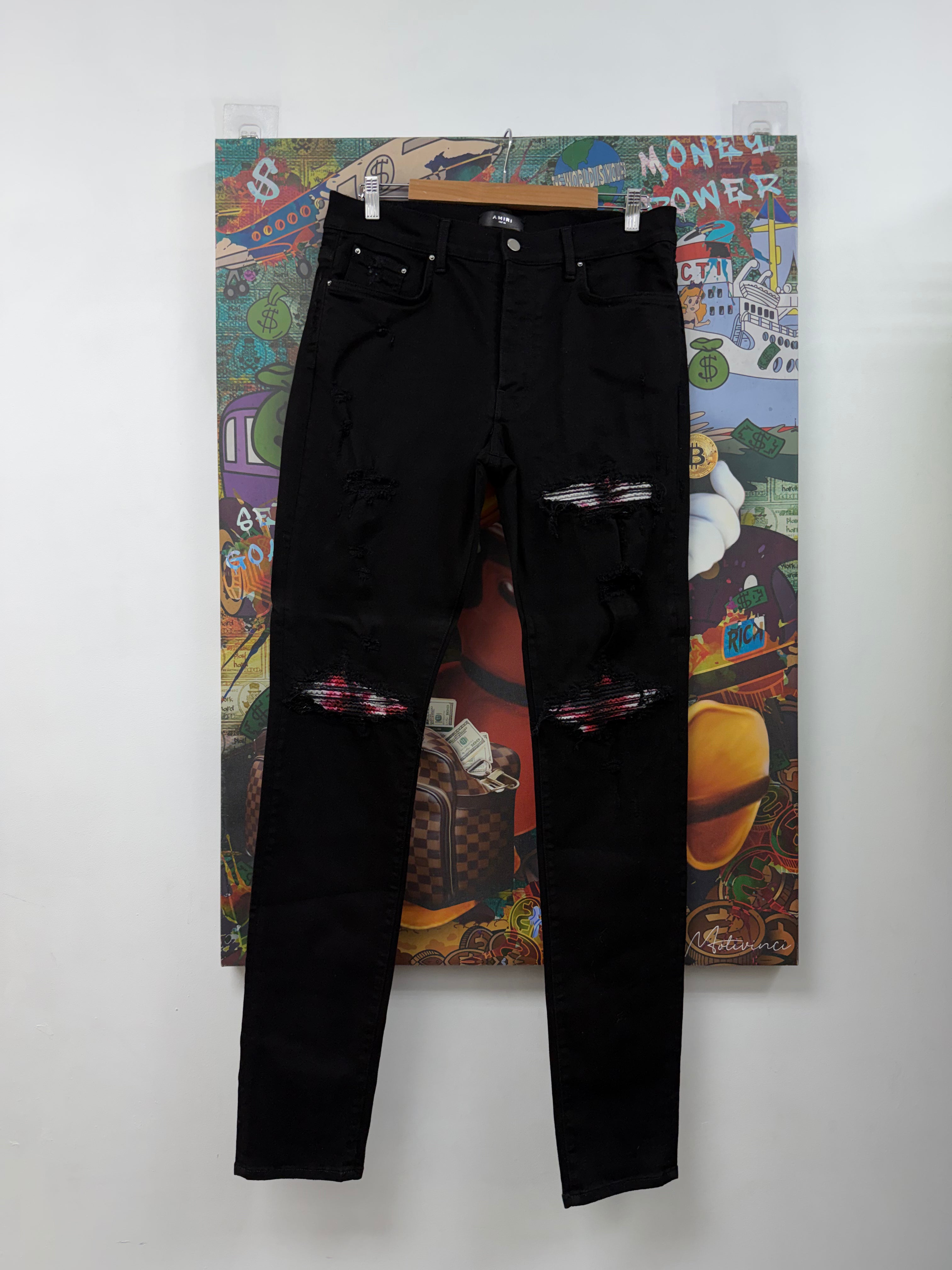 Amiri MX1 Black Red White Patch Jeans