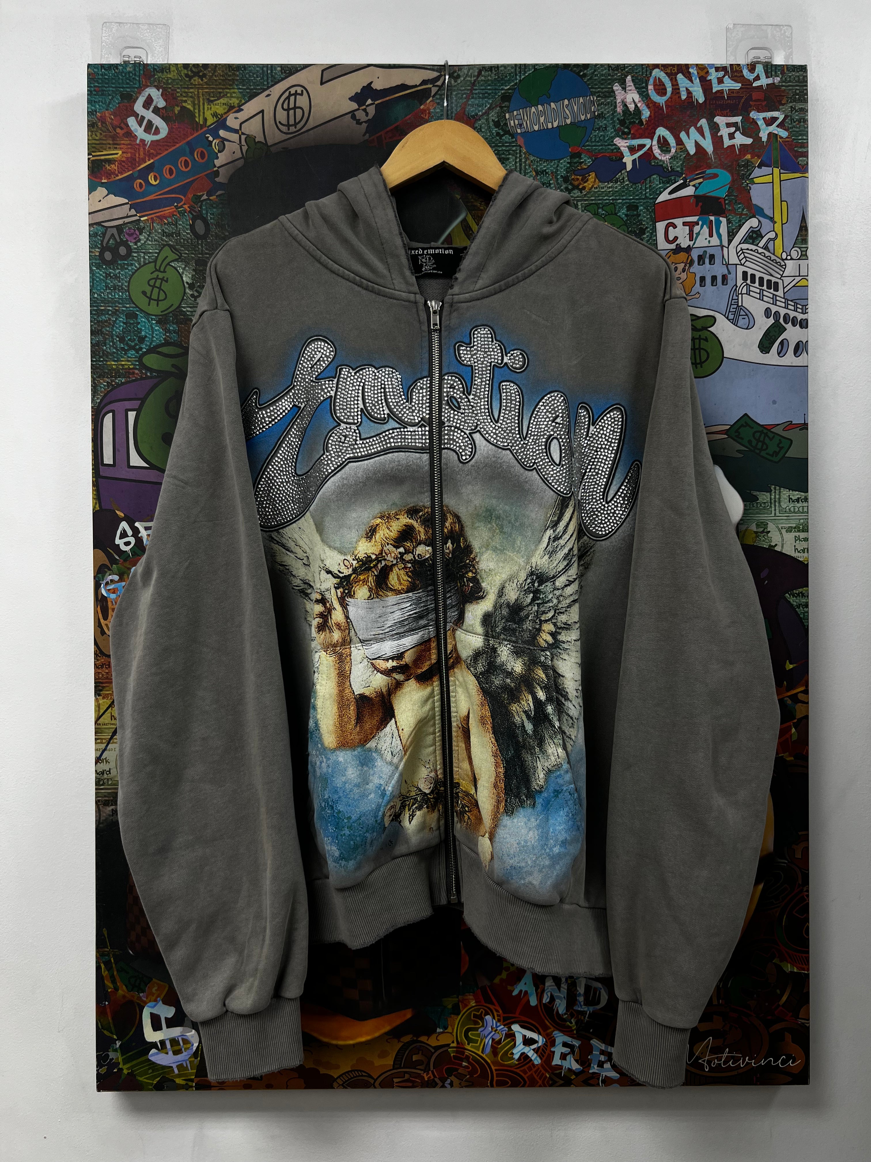 Mixed Emotions Grey Rhinestone Zip Up