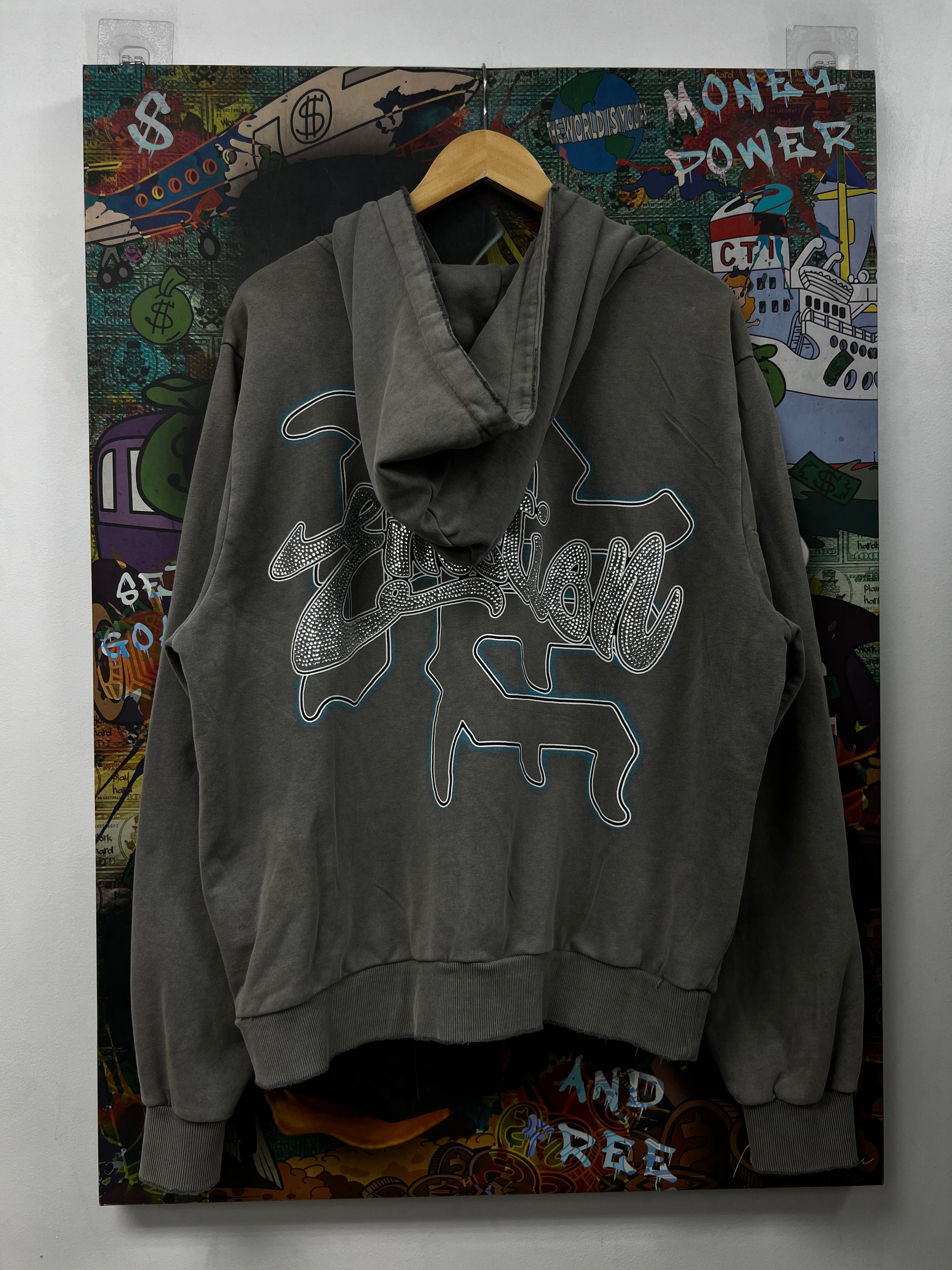 Mixed Emotions Grey Rhinestone Zip Up