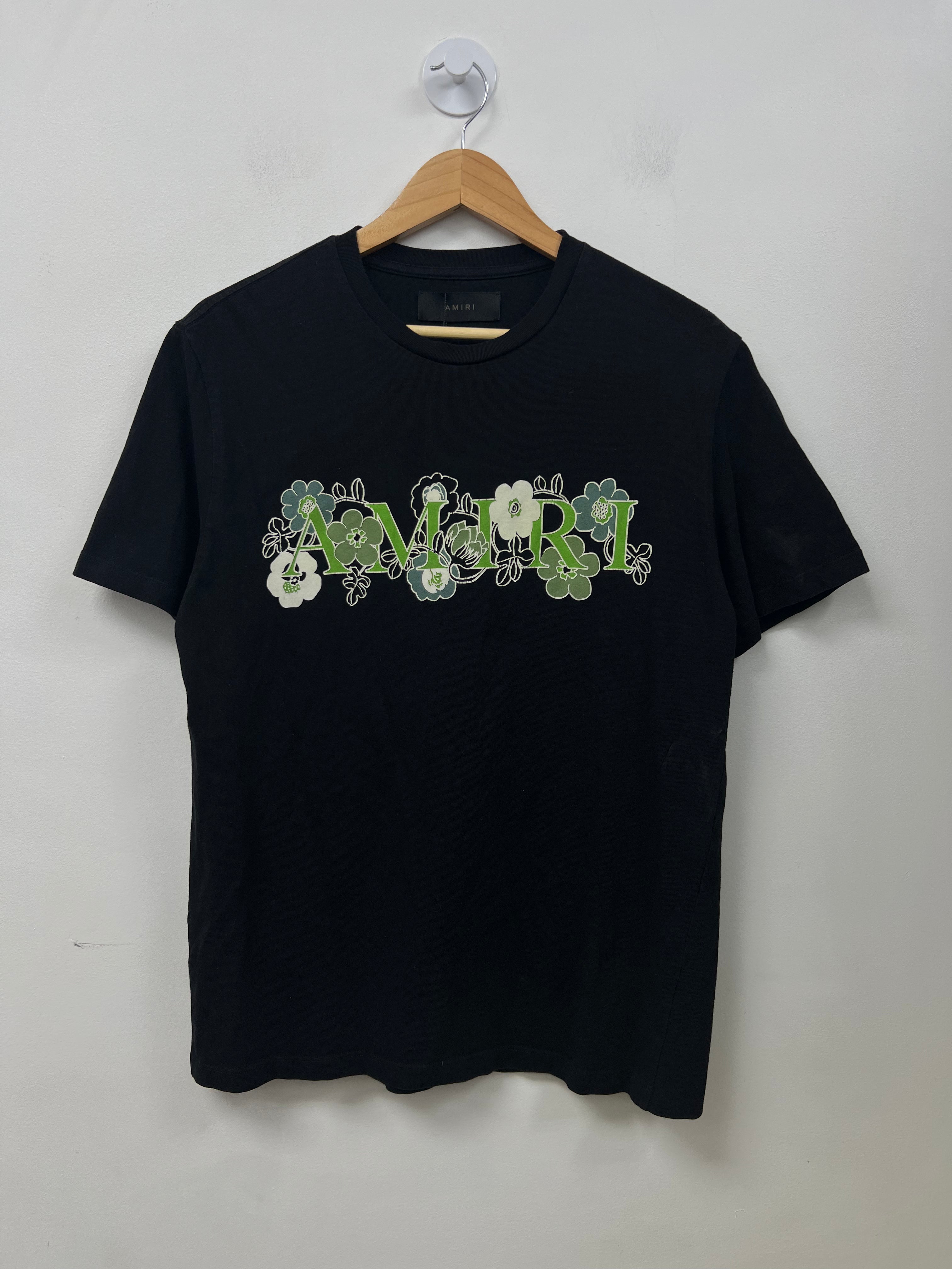 Amiri Black Green Floral Logo Tee