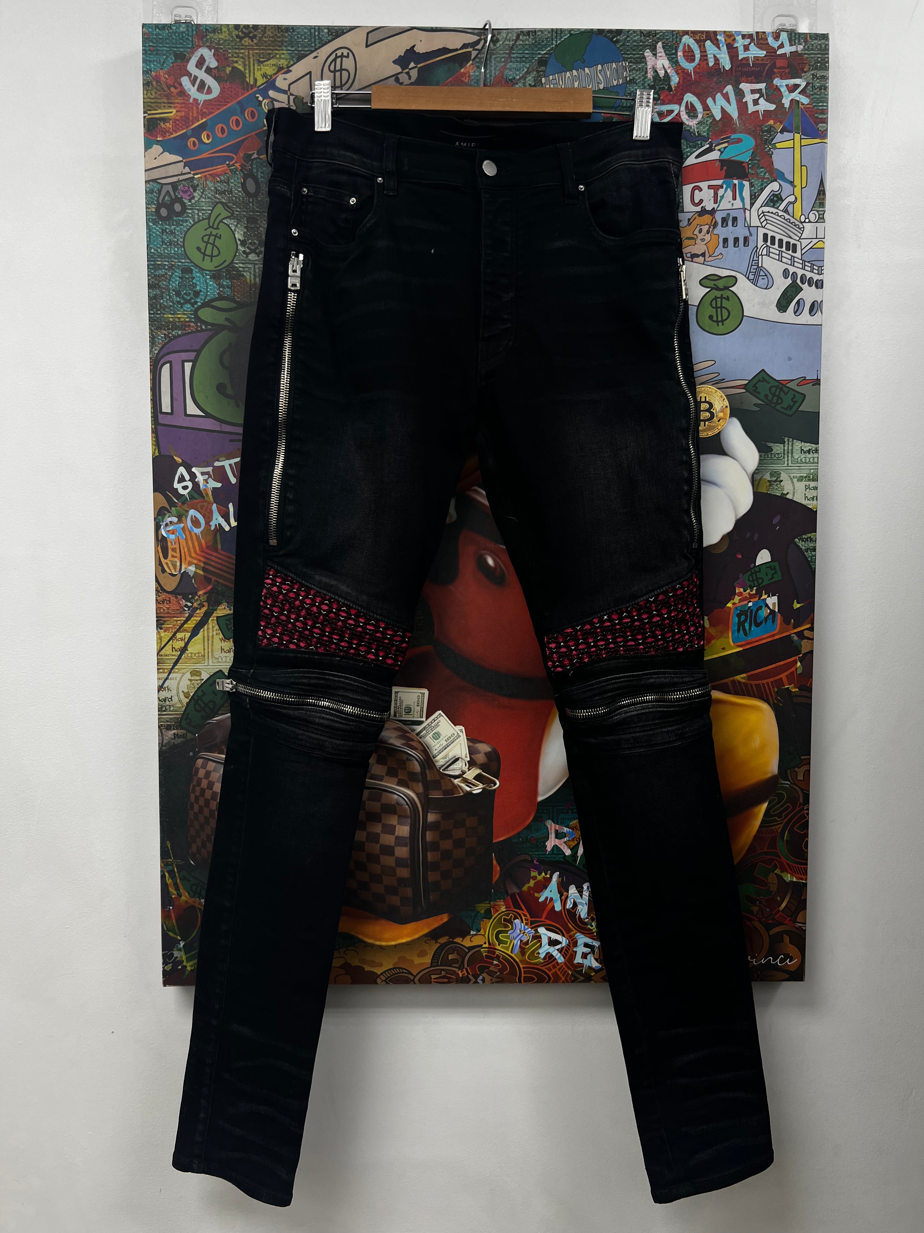 Amiri MX2 Black Wash Cherry Patch Jeans