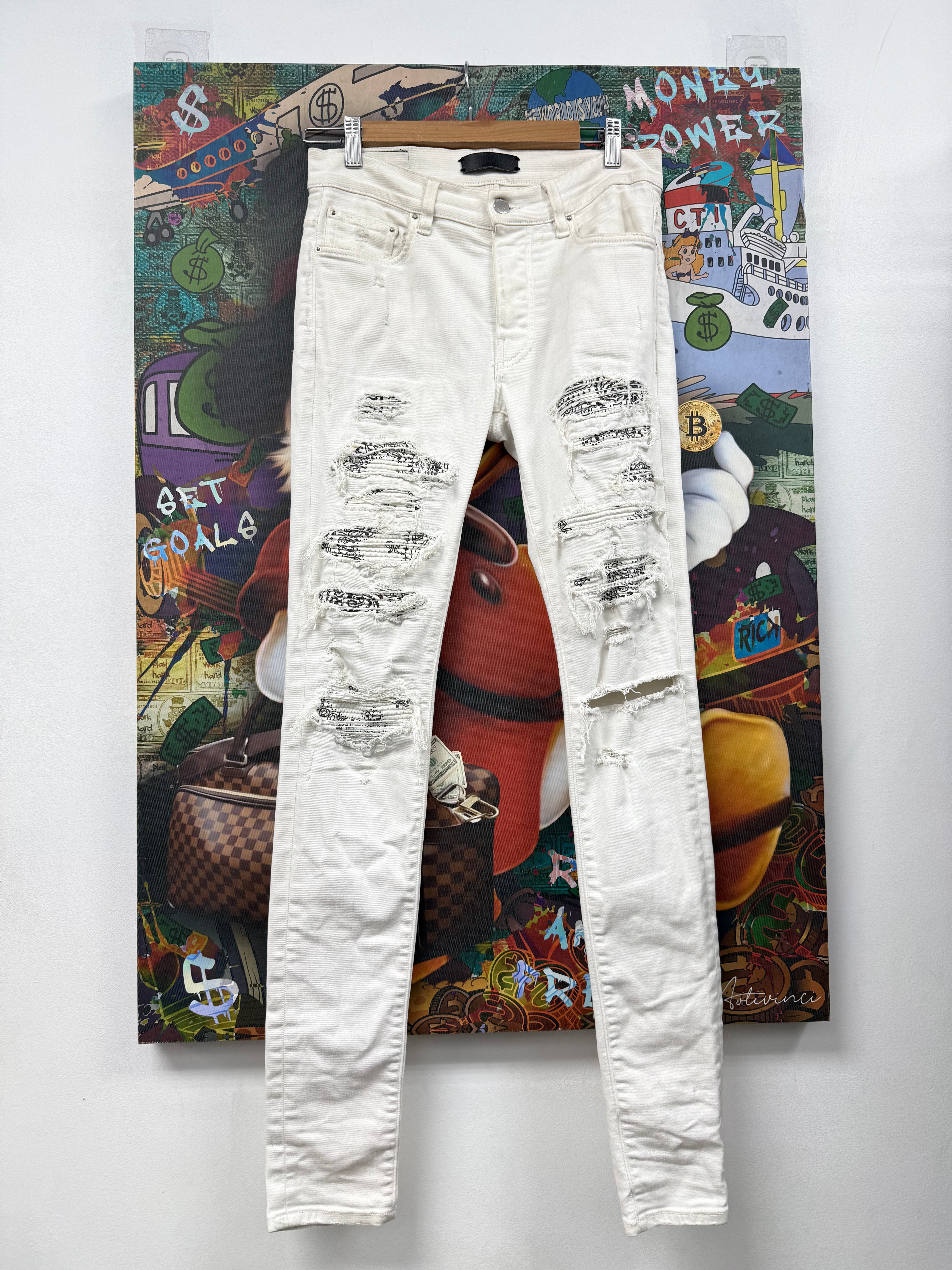 Amiri White Bandana Thrasher Patch Jeans