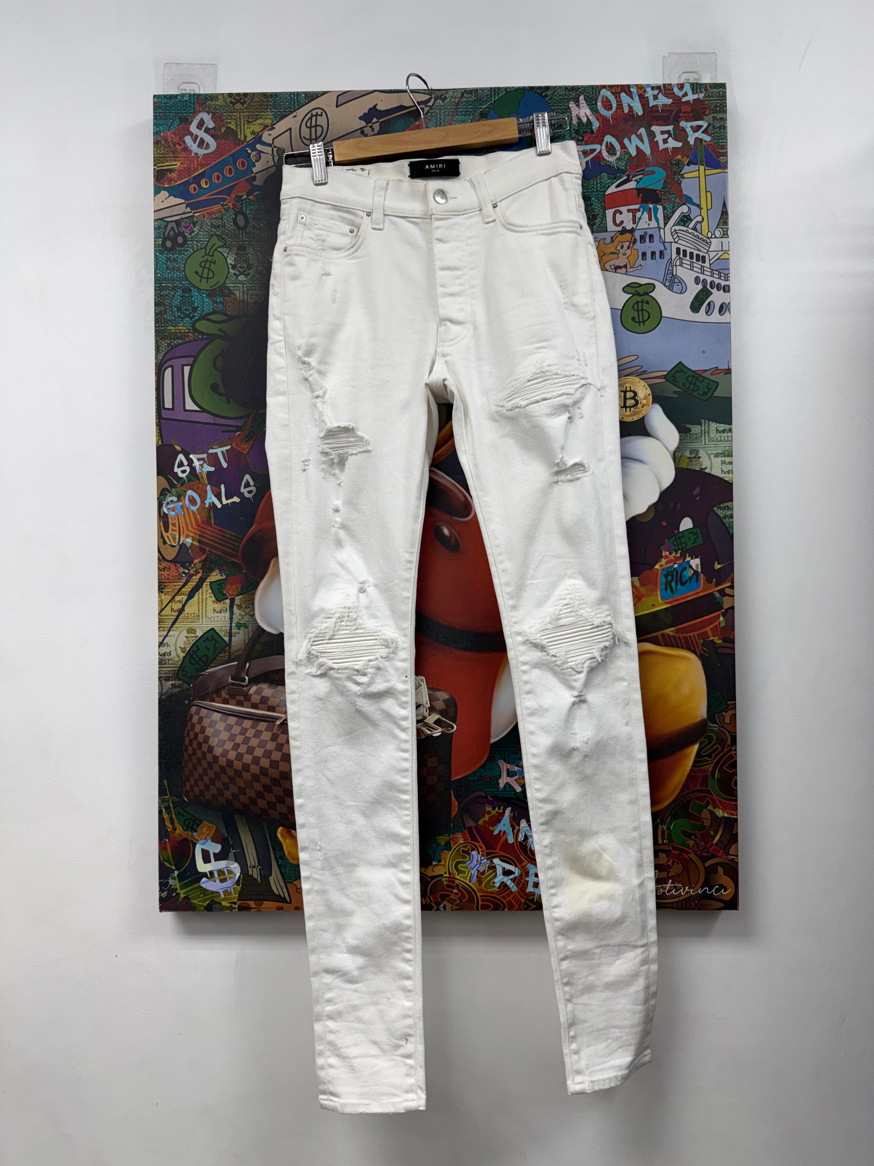 Amiri MX1 White Leather Patch Jeans