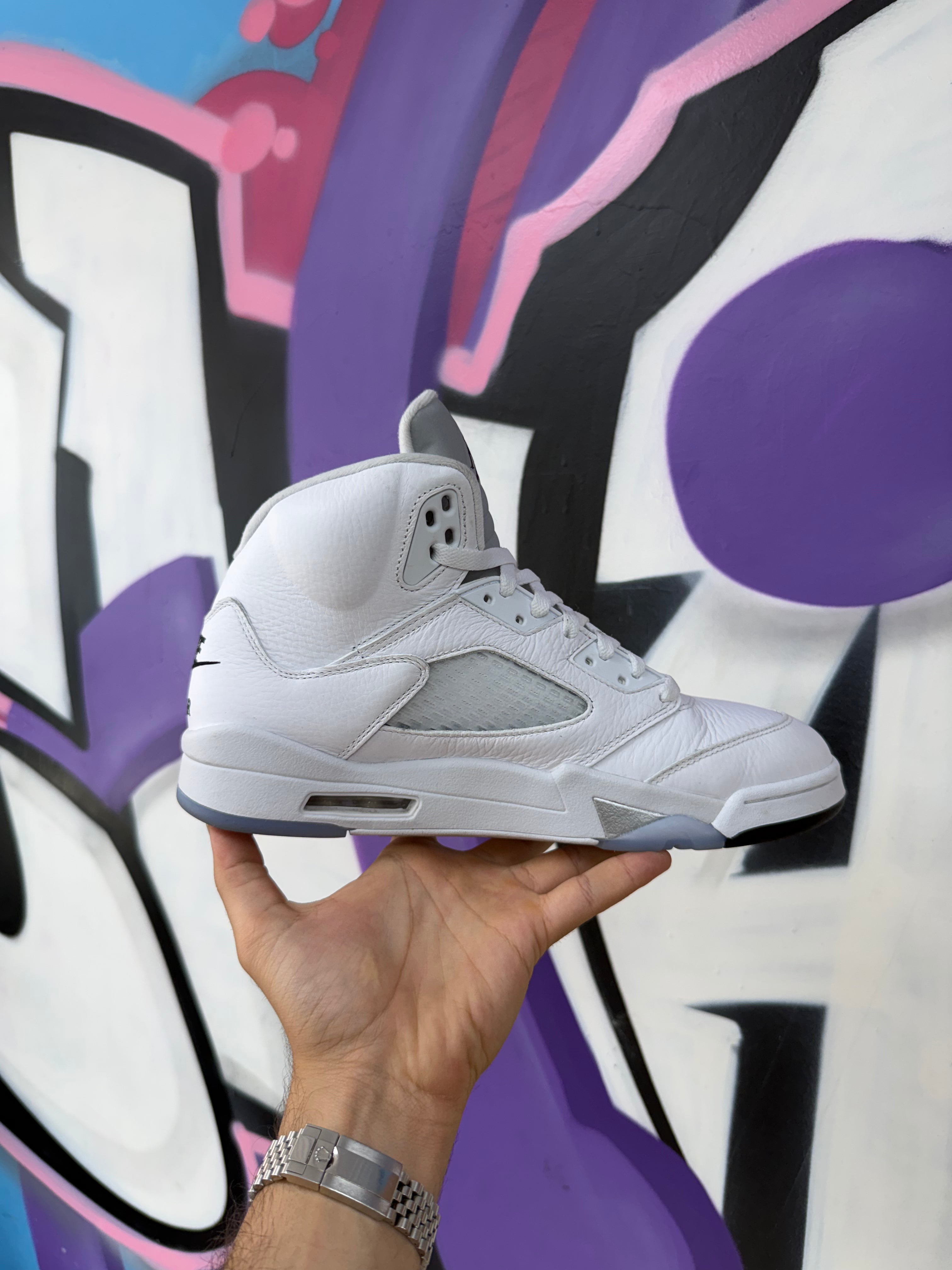Jordan 5 White Metallic Sneakers