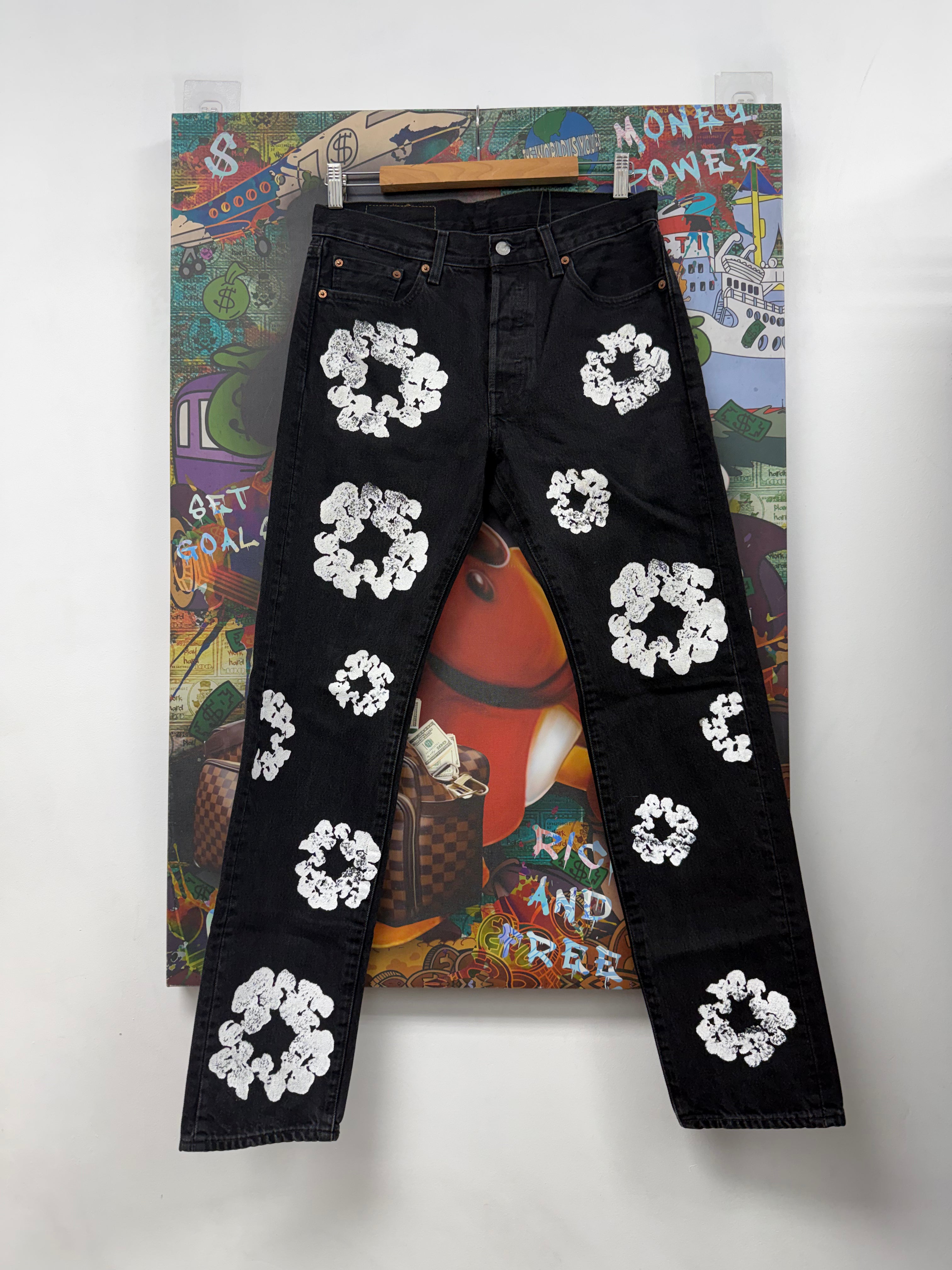 Denim Tears Wreath All Over Black Jeans