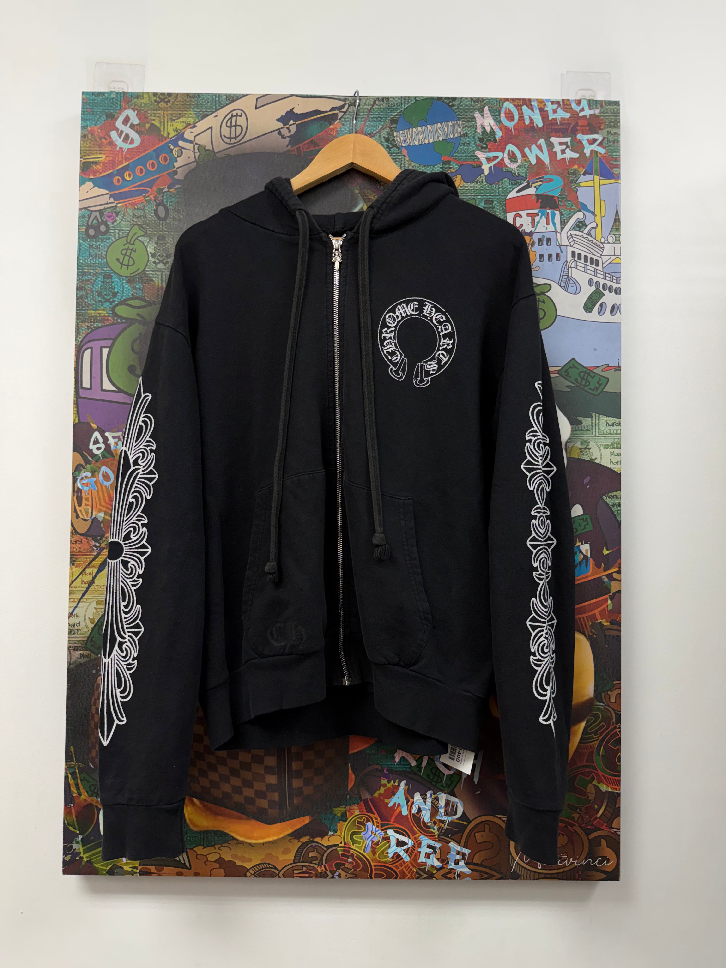 Chrome Hearts Black Floral Horseshoe Zip Up Hoodie