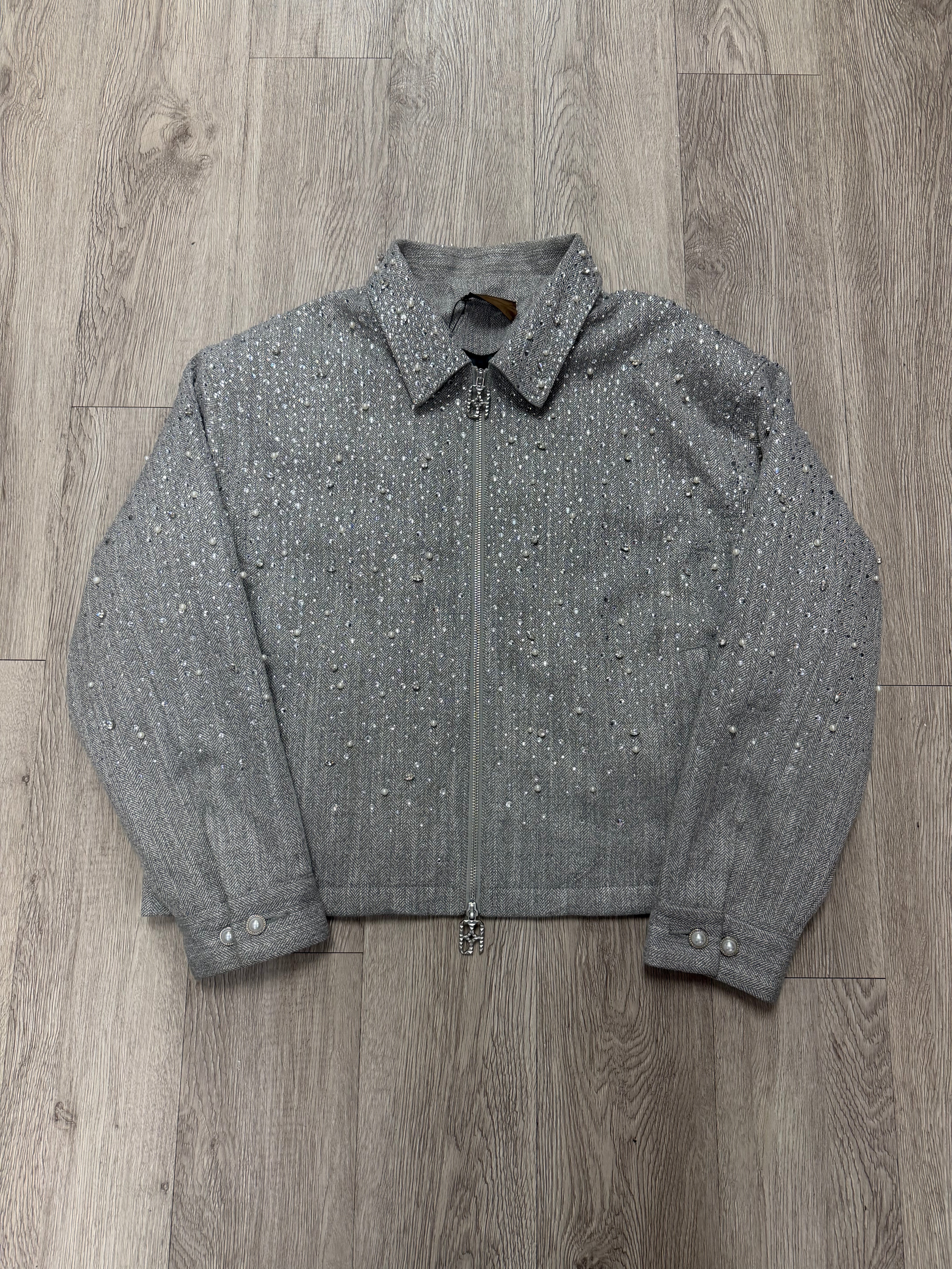 Birth Of A Royal Child Rhinestone Grey Zip Up Jacket
