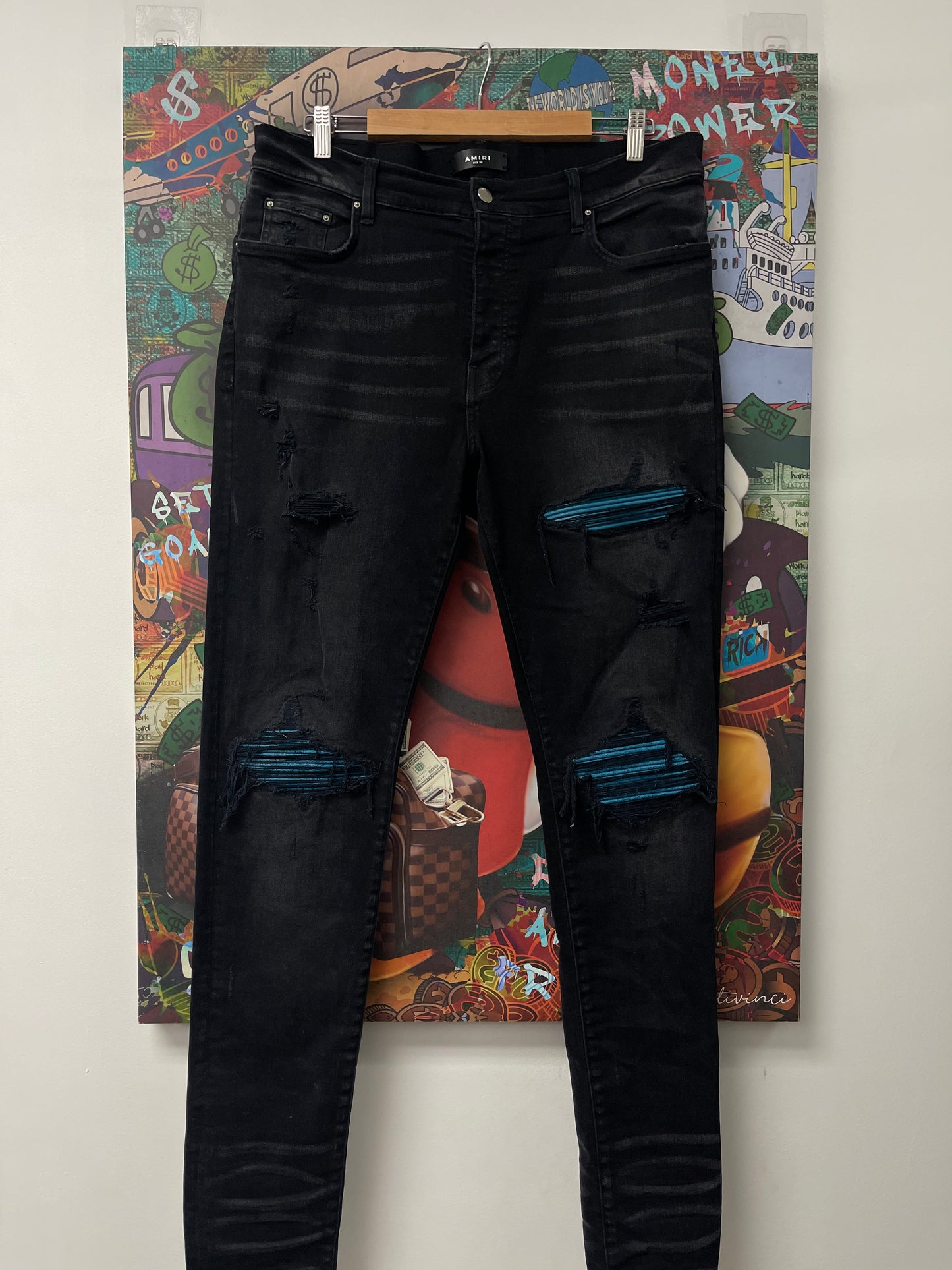 Amiri MX1 Black Blue Crackle Jeans Used