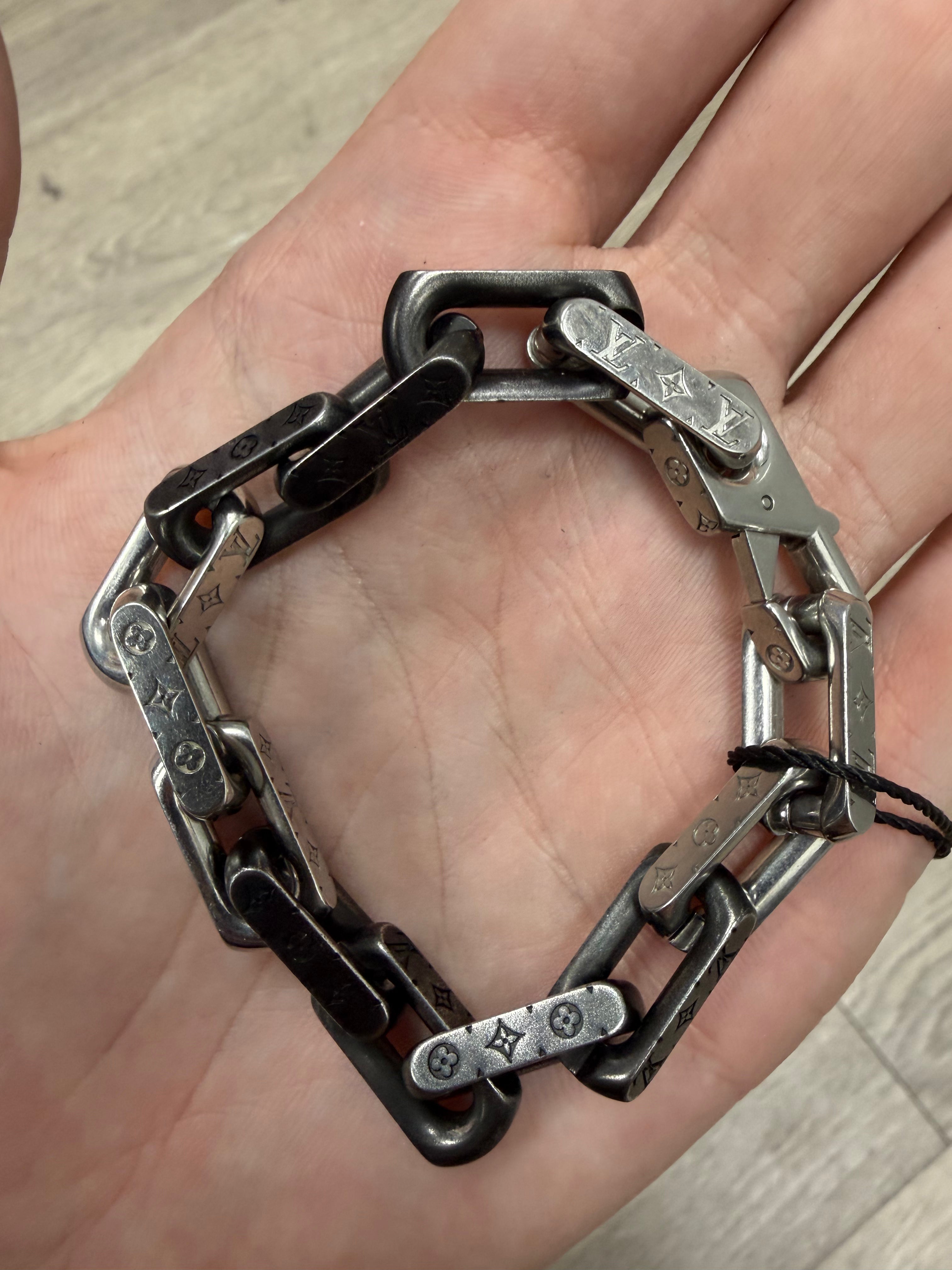 Louis Vuitton Silver Black Slim Chain Link Bracelet