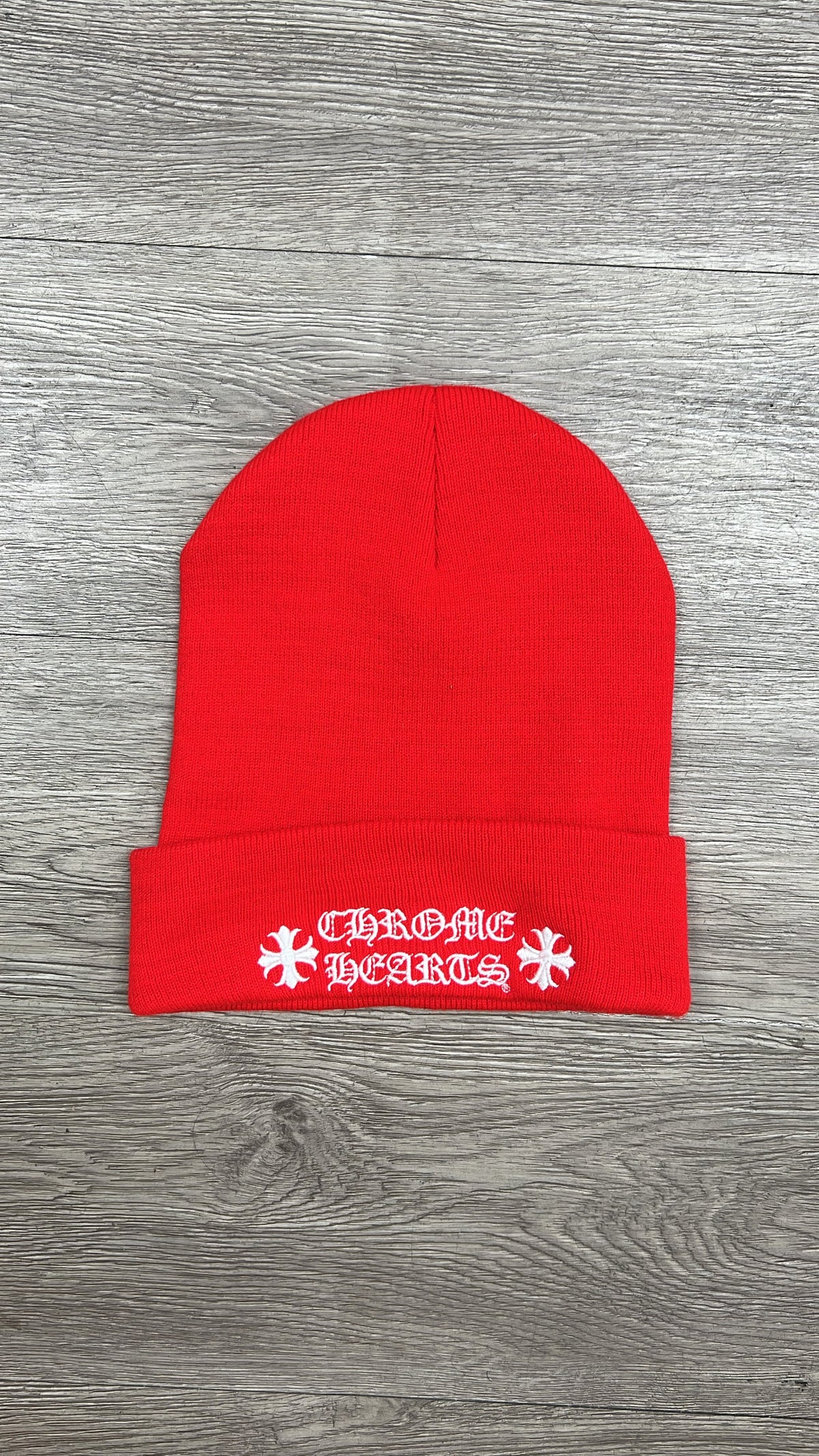 Chrome Hearts Red White Plus Logo Beanie