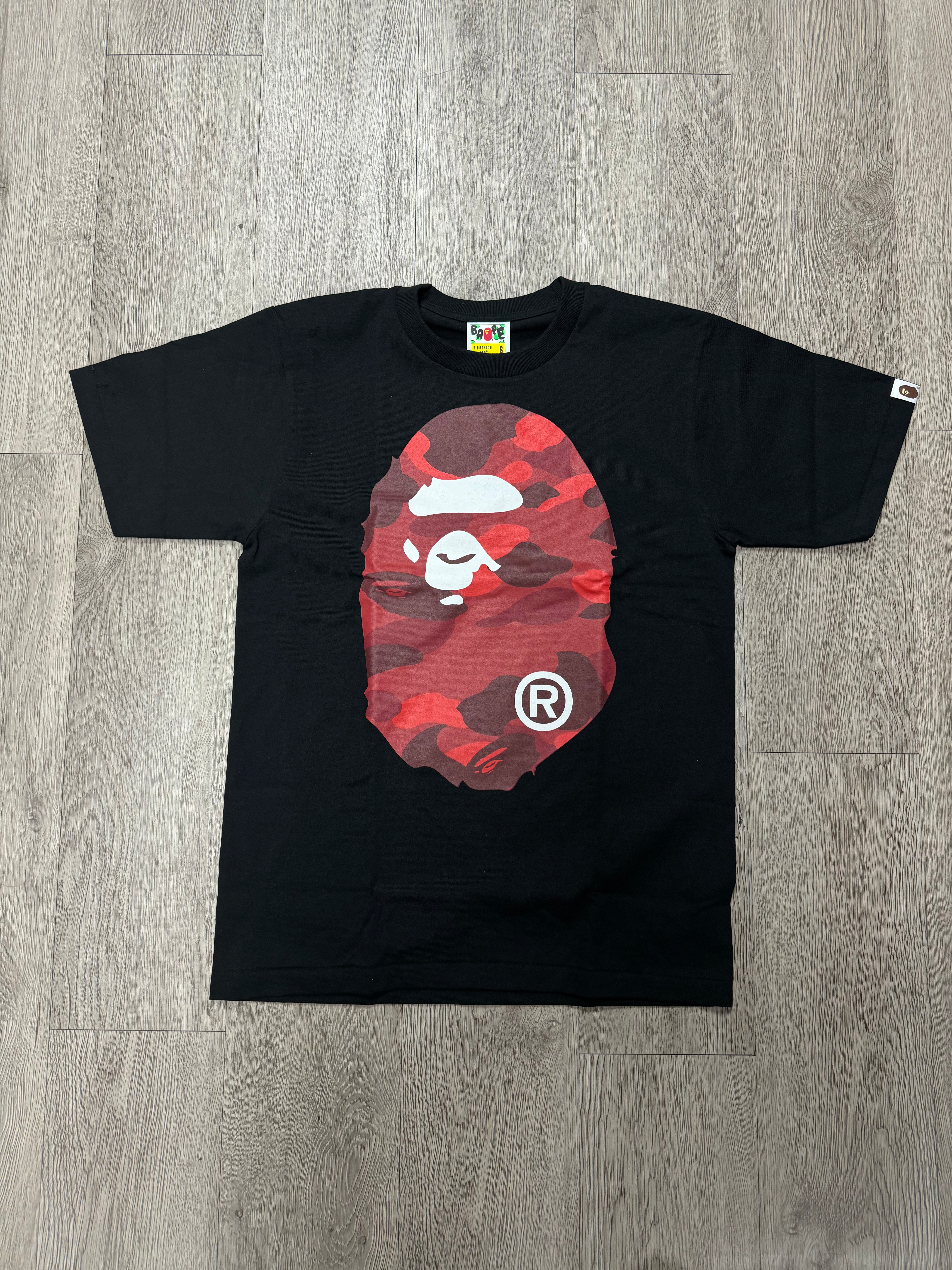 Bape Black Red Camo Ape Logo Tee