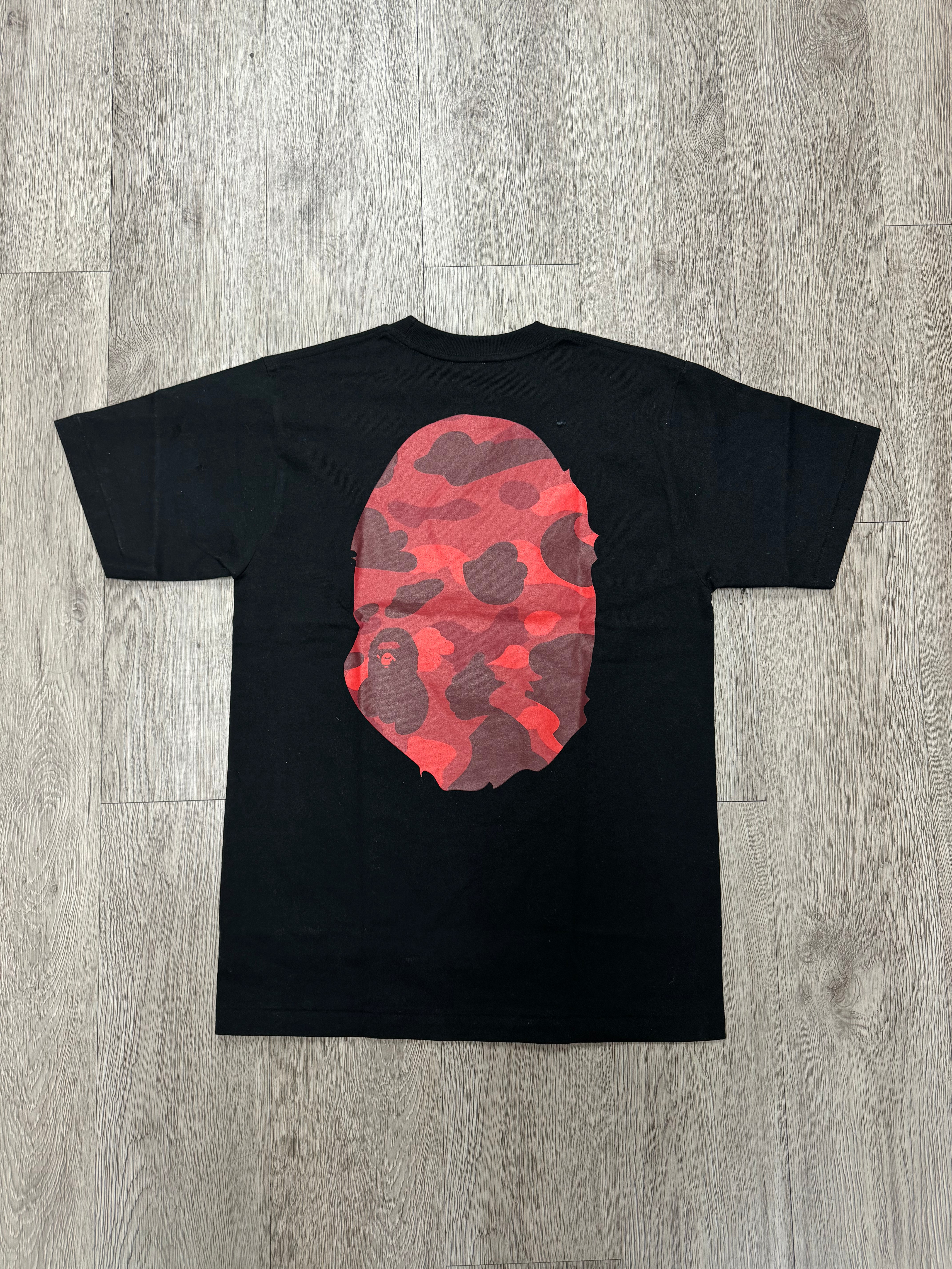 Bape Black Red Camo Ape Logo Tee
