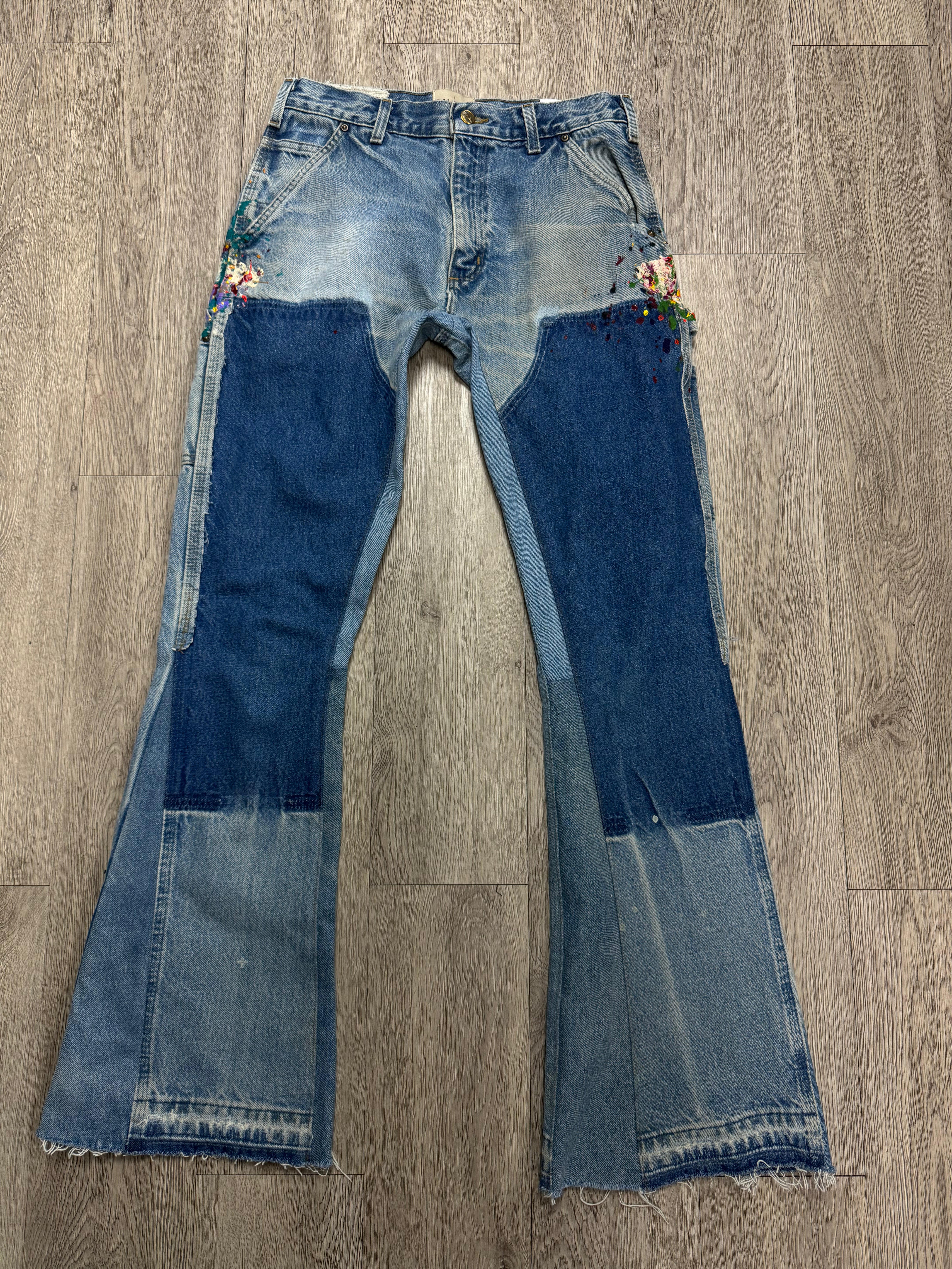 Gallery Dept Light Wash Carpenter Paint Splatter Flare Jeans