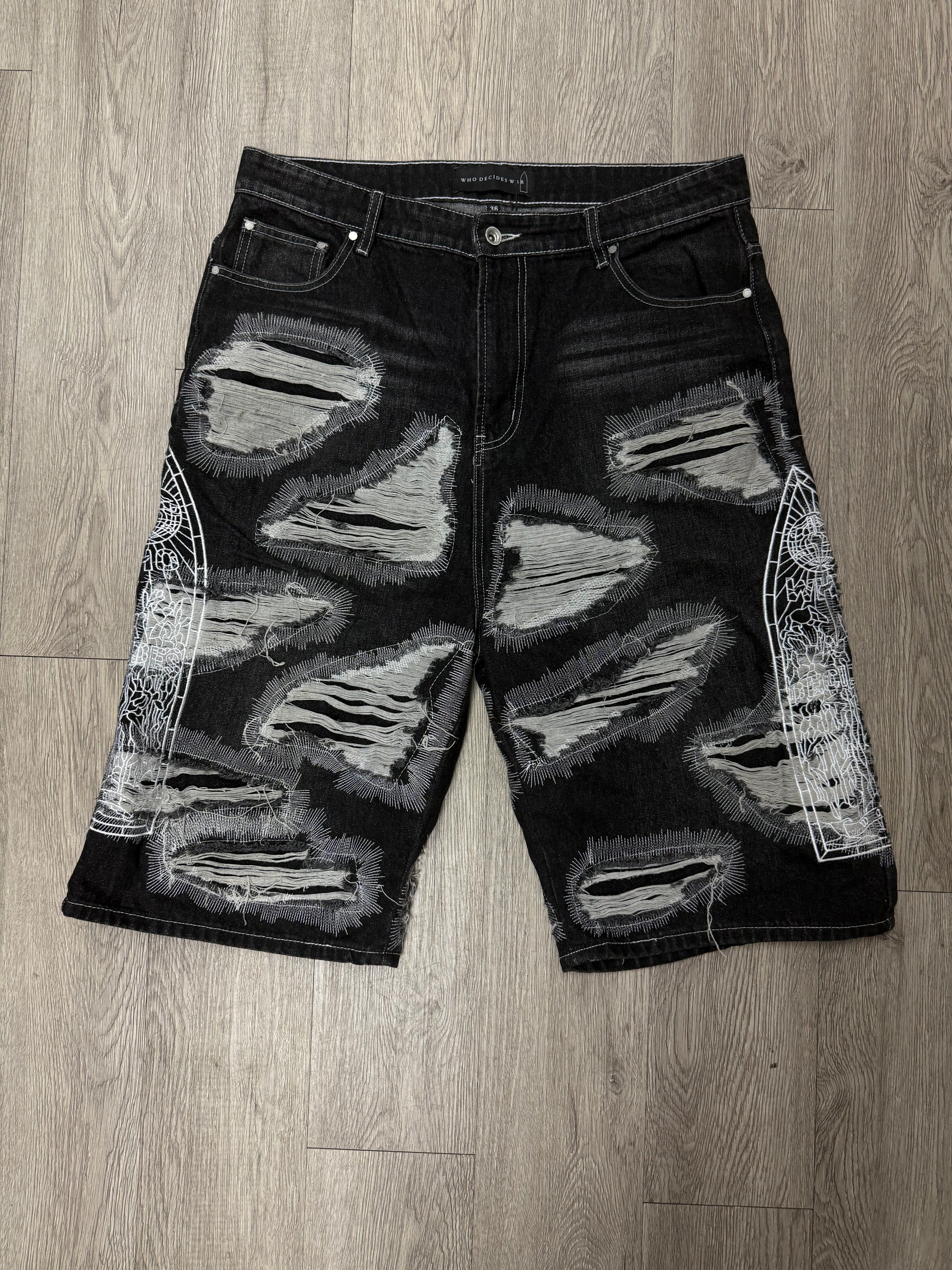 Who Decides War Black Wash Distressed Jean Shorts
