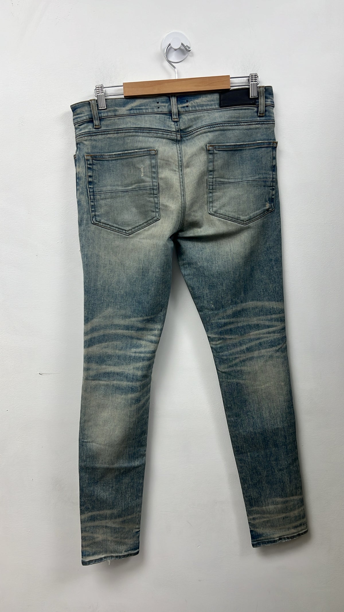 Amiri Mx1 Light Wash Navy Red Paisley Patch Zipper Jeans