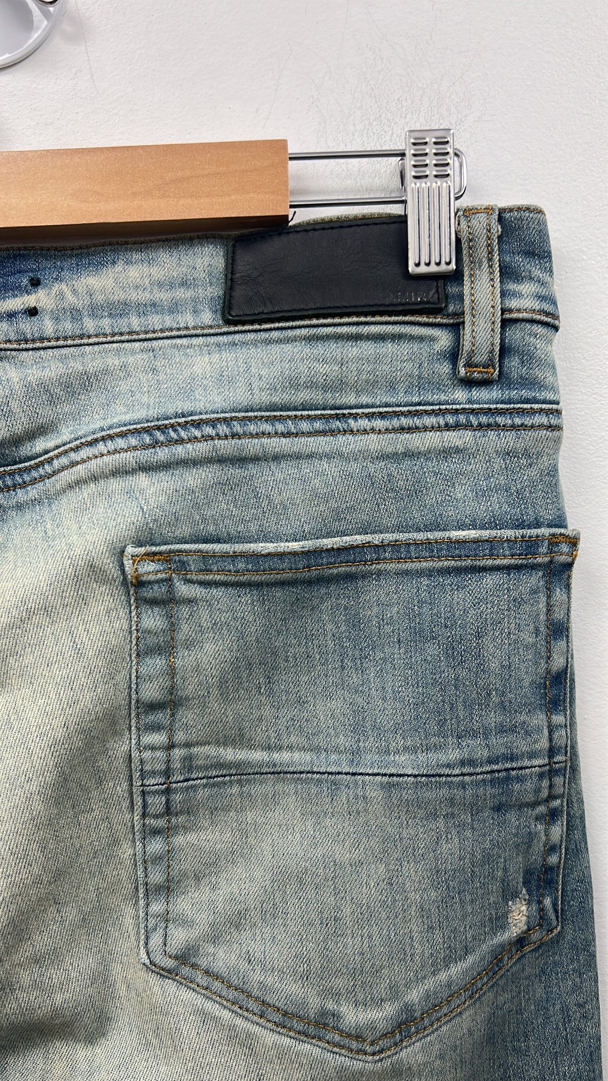 Amiri Mx1 Light Wash Navy Red Paisley Patch Zipper Jeans