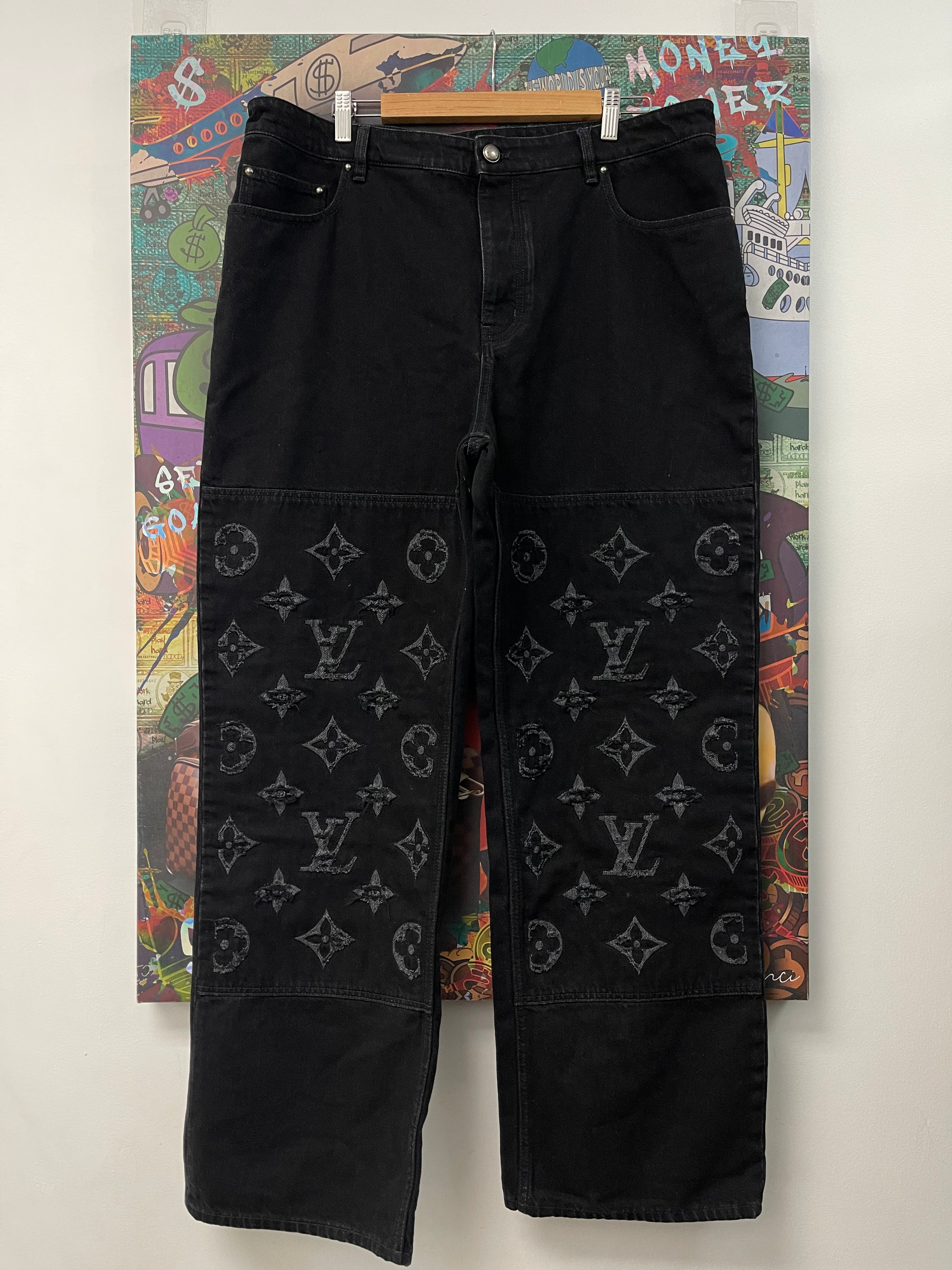 Louis Vuitton Black Wash Destroy Monogram Jeans
